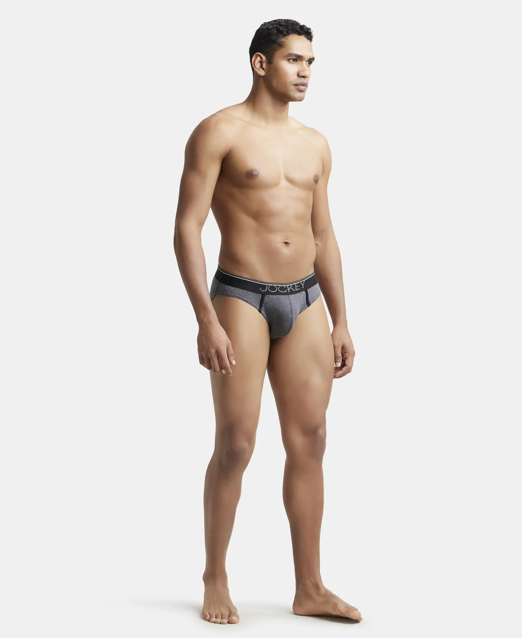 Super Combed Cotton Rib Solid Brief with Ultrasoft Waistband - Charcoal Melange (Pack of 2) - Image 4