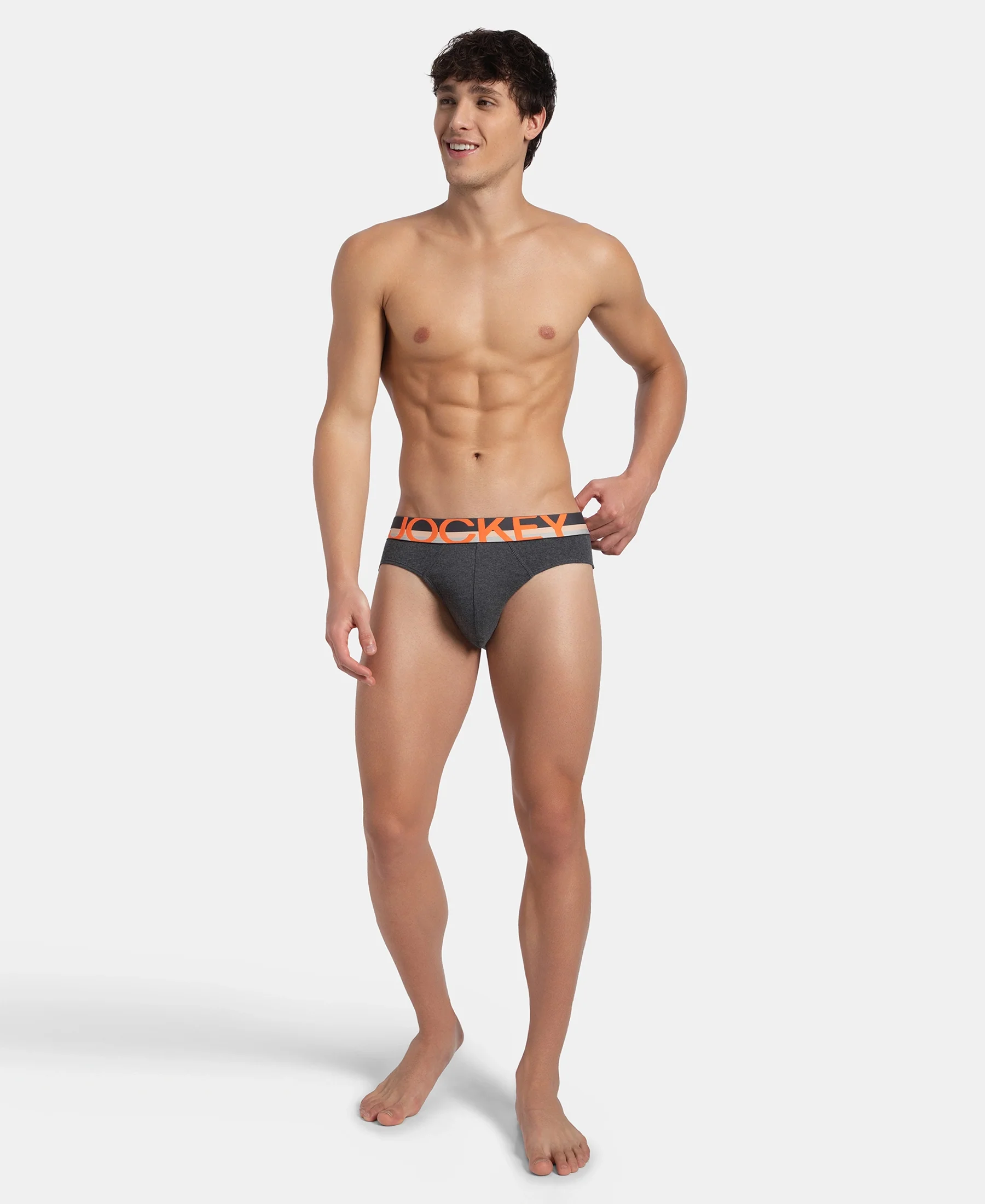 Super Combed Cotton Rib Solid Brief with Ultrasoft Waistband - Charcoal Melange (Pack of 2) - Image 10