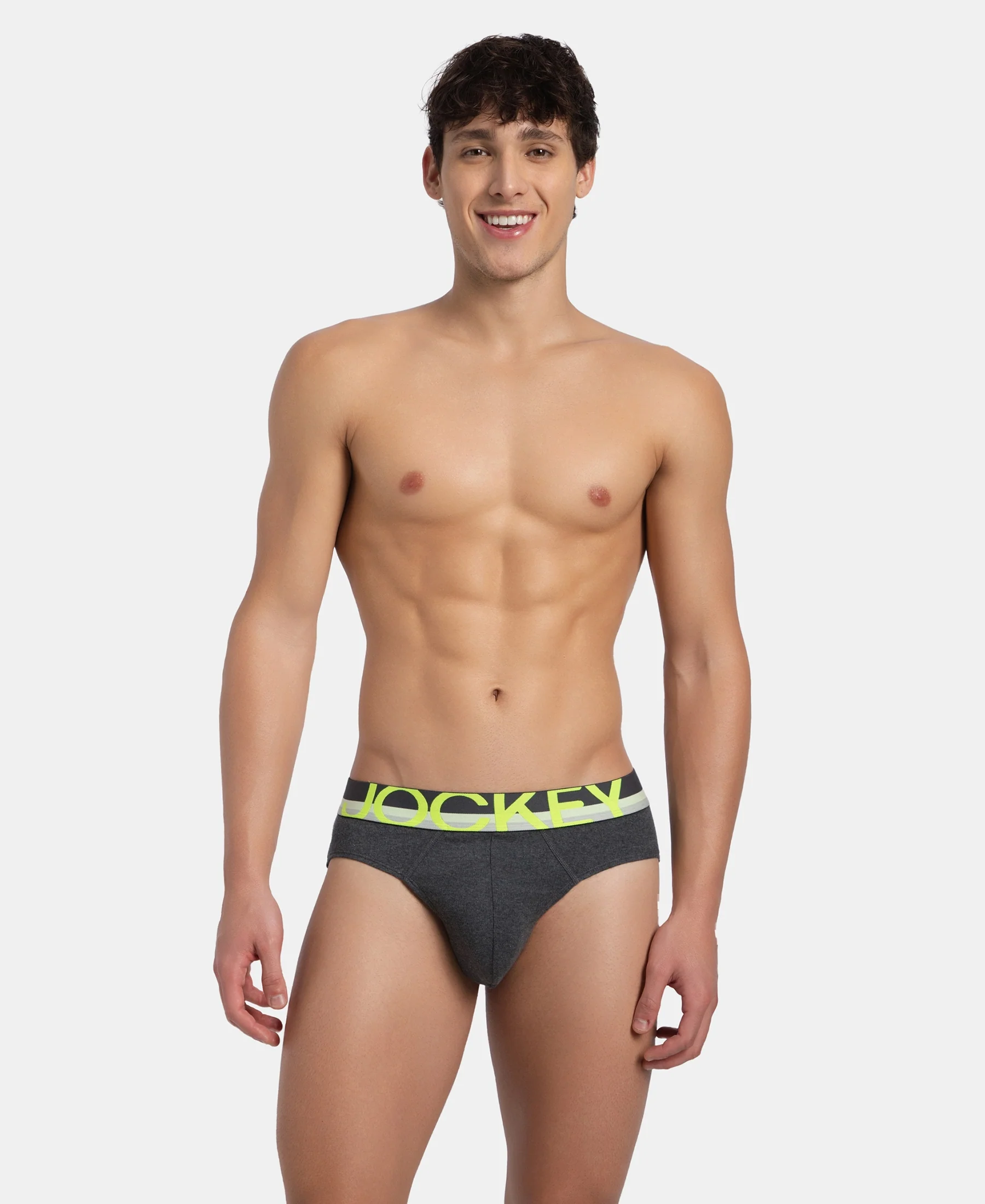 Super Combed Cotton Rib Solid Brief with Ultrasoft Waistband - Charcoal Melange (Pack of 2) - Image 11