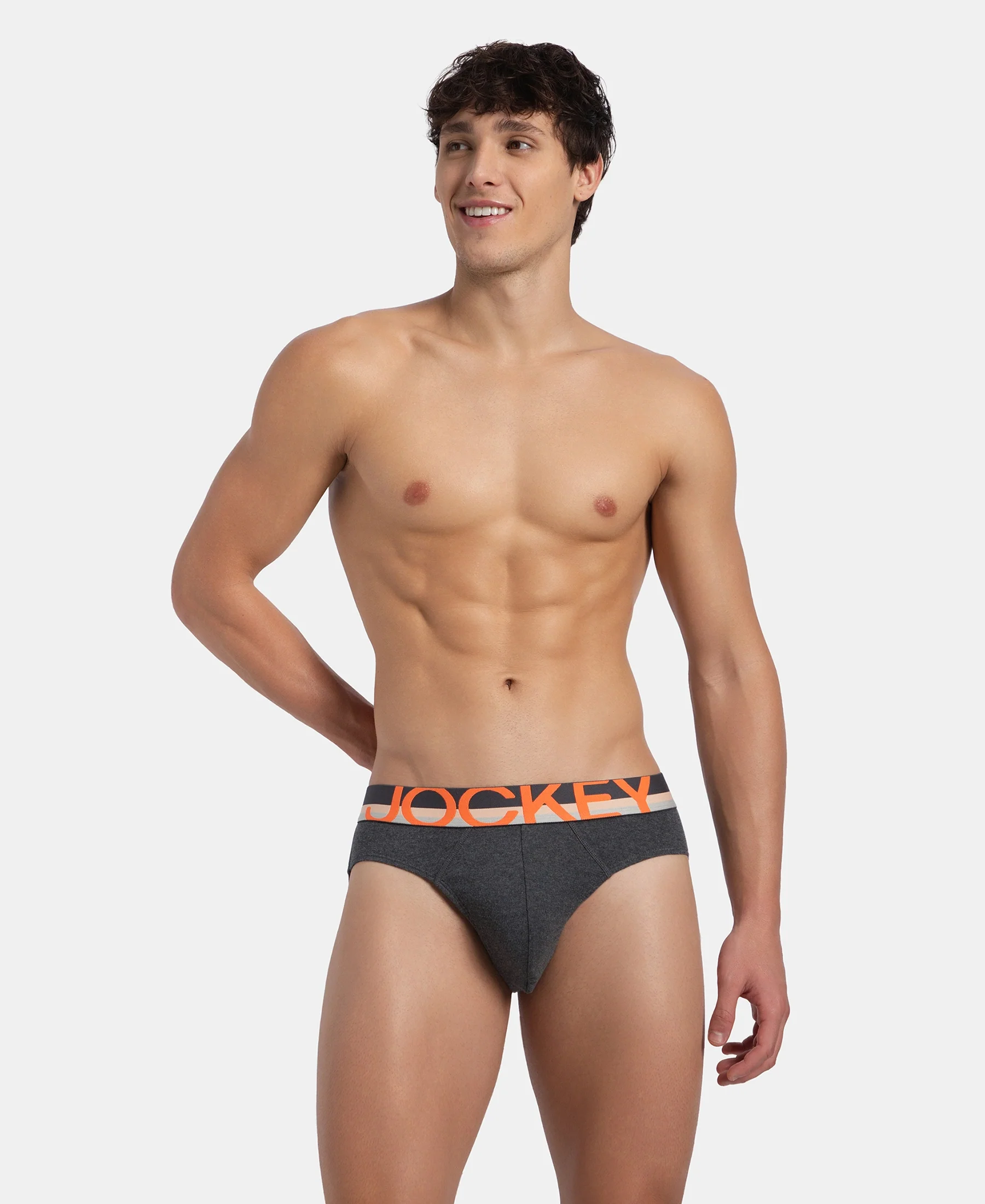 Super Combed Cotton Rib Solid Brief with Ultrasoft Waistband - Charcoal Melange (Pack of 2) - Image 12