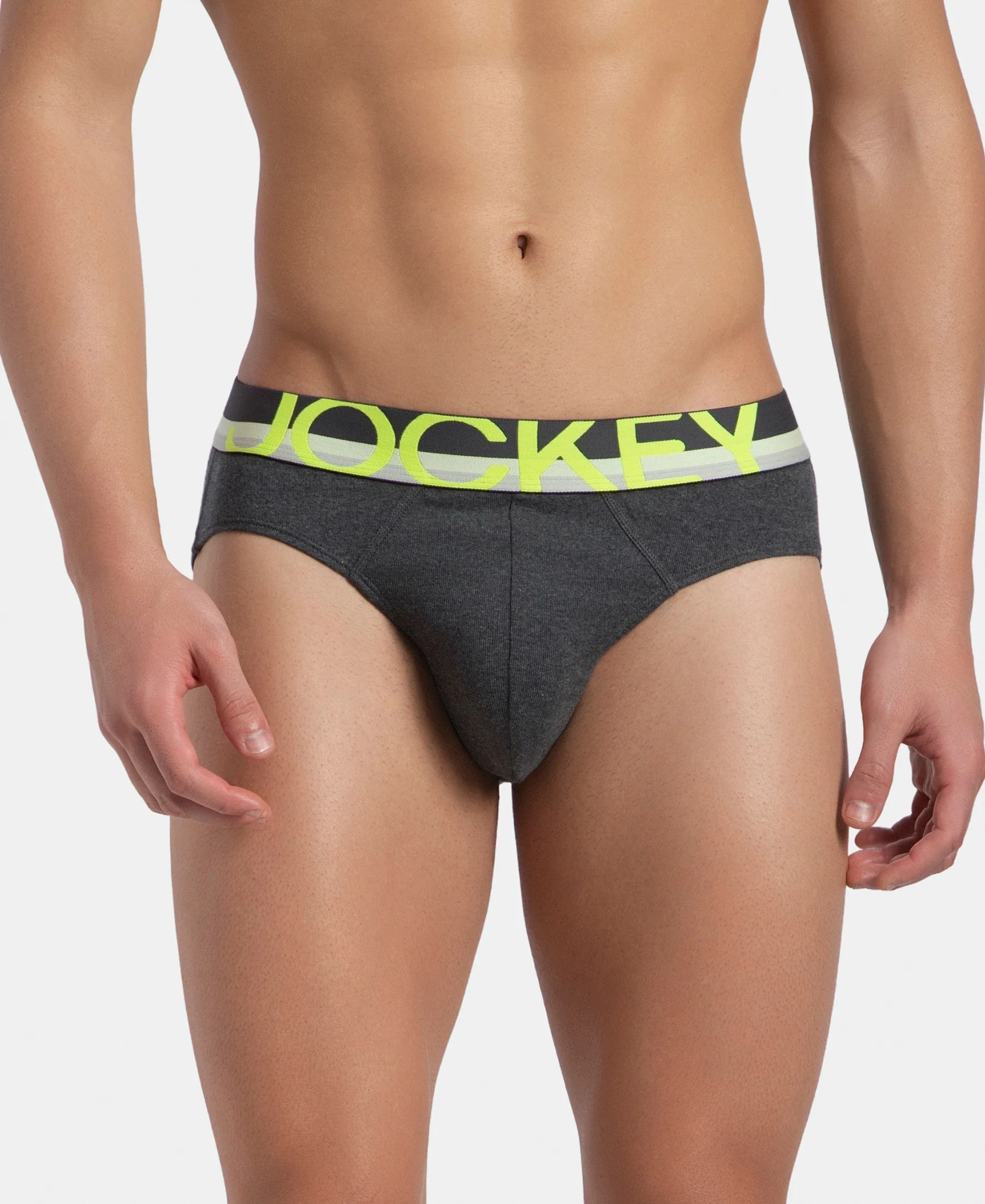 Super Combed Cotton Rib Solid Brief with Ultrasoft Waistband - Charcoal Melange (Pack of 2) - Image 2