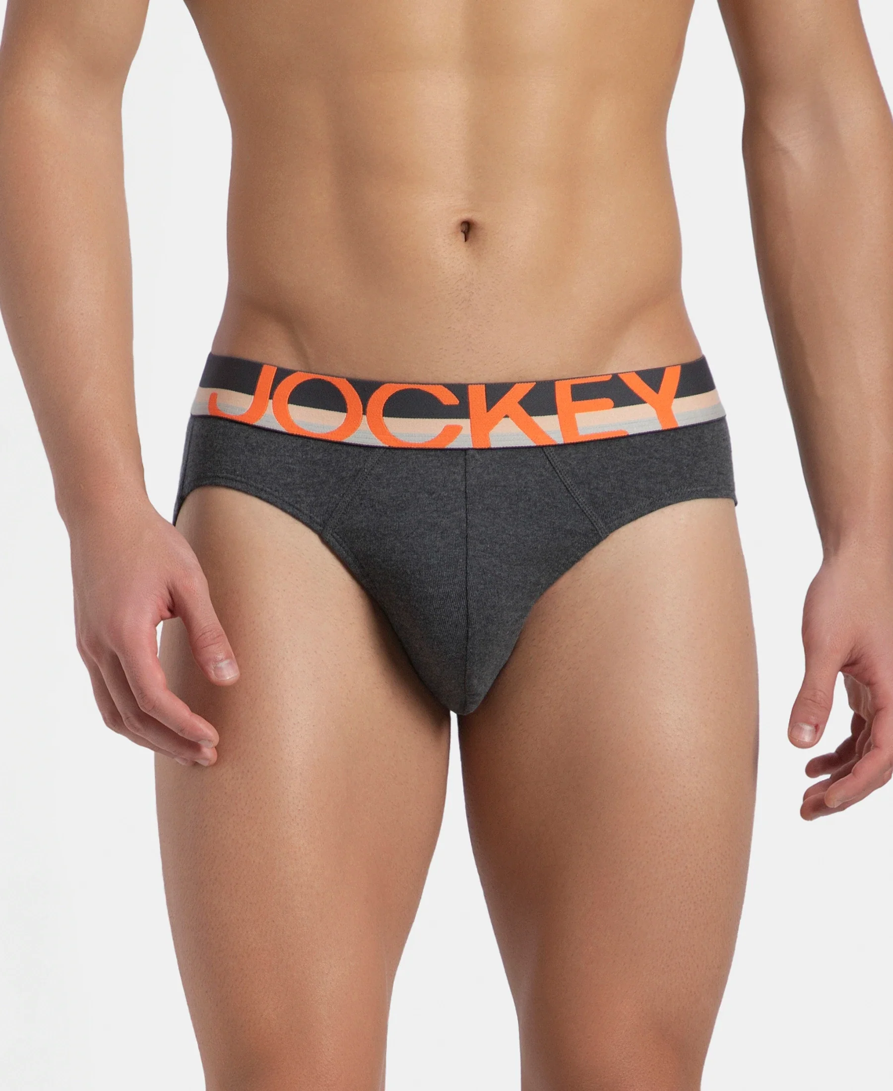 Super Combed Cotton Rib Solid Brief with Ultrasoft Waistband - Charcoal Melange (Pack of 2) - Image 3
