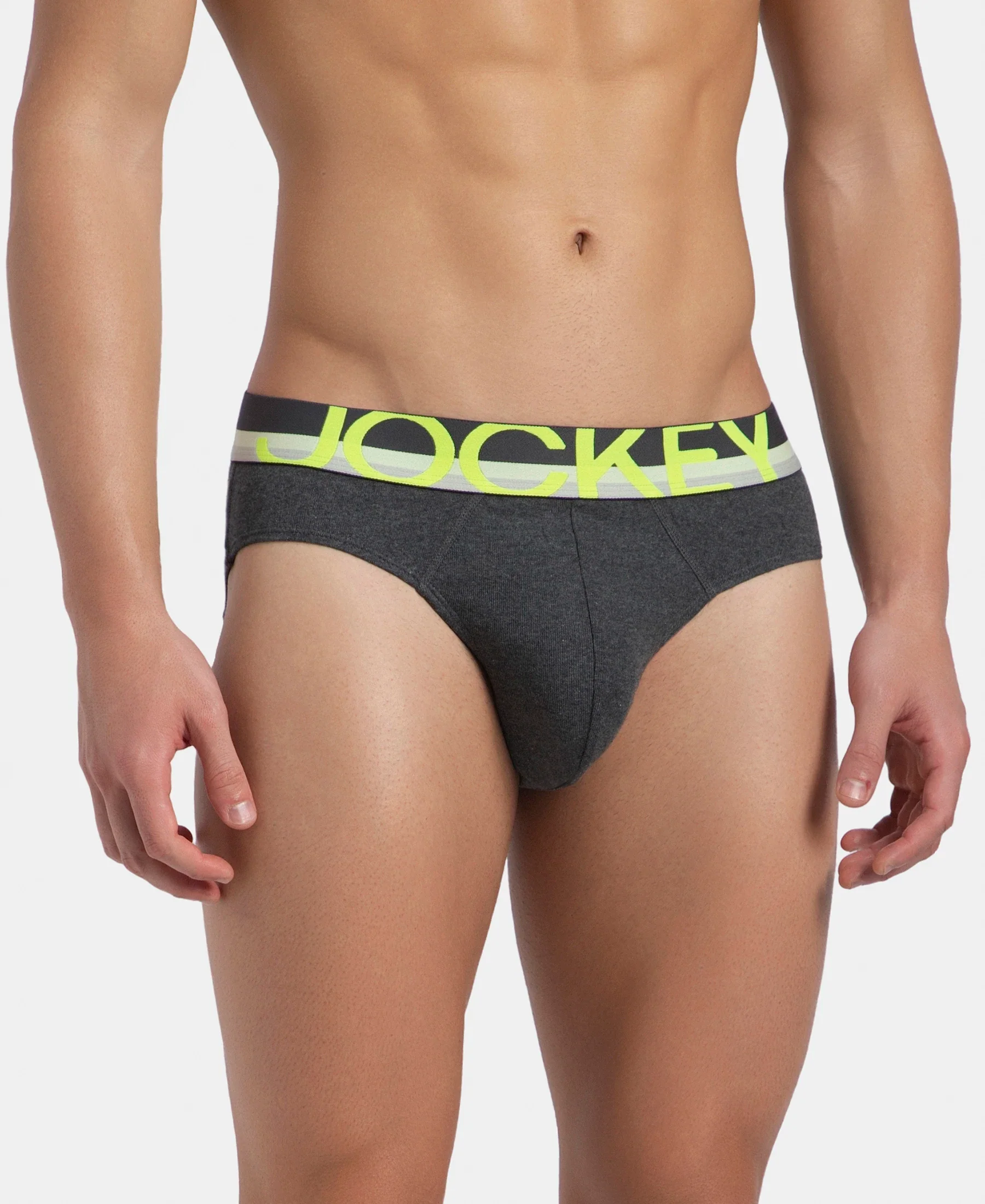 Super Combed Cotton Rib Solid Brief with Ultrasoft Waistband - Charcoal Melange (Pack of 2) - Image 4