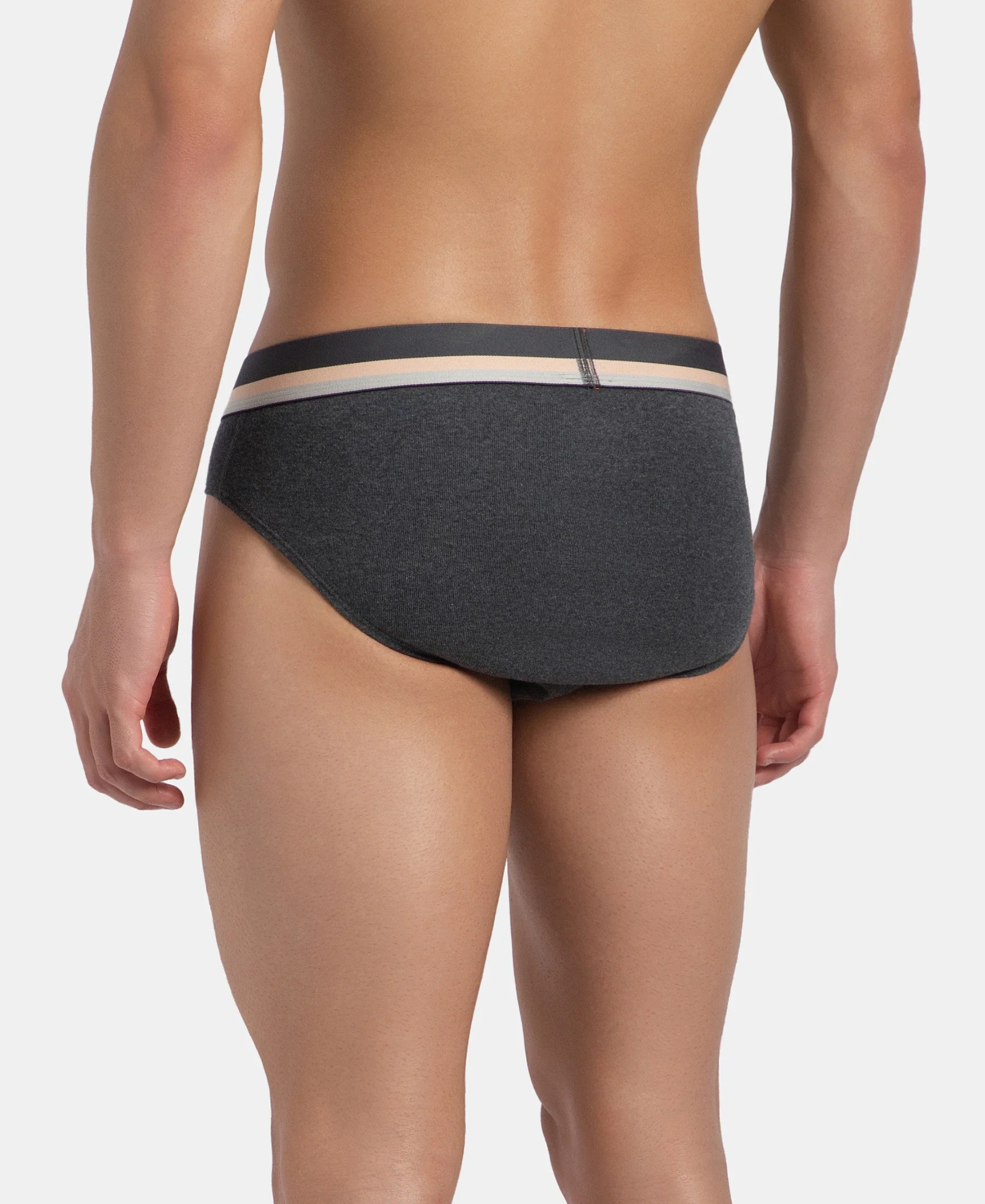 Super Combed Cotton Rib Solid Brief with Ultrasoft Waistband - Charcoal Melange (Pack of 2) - Image 8