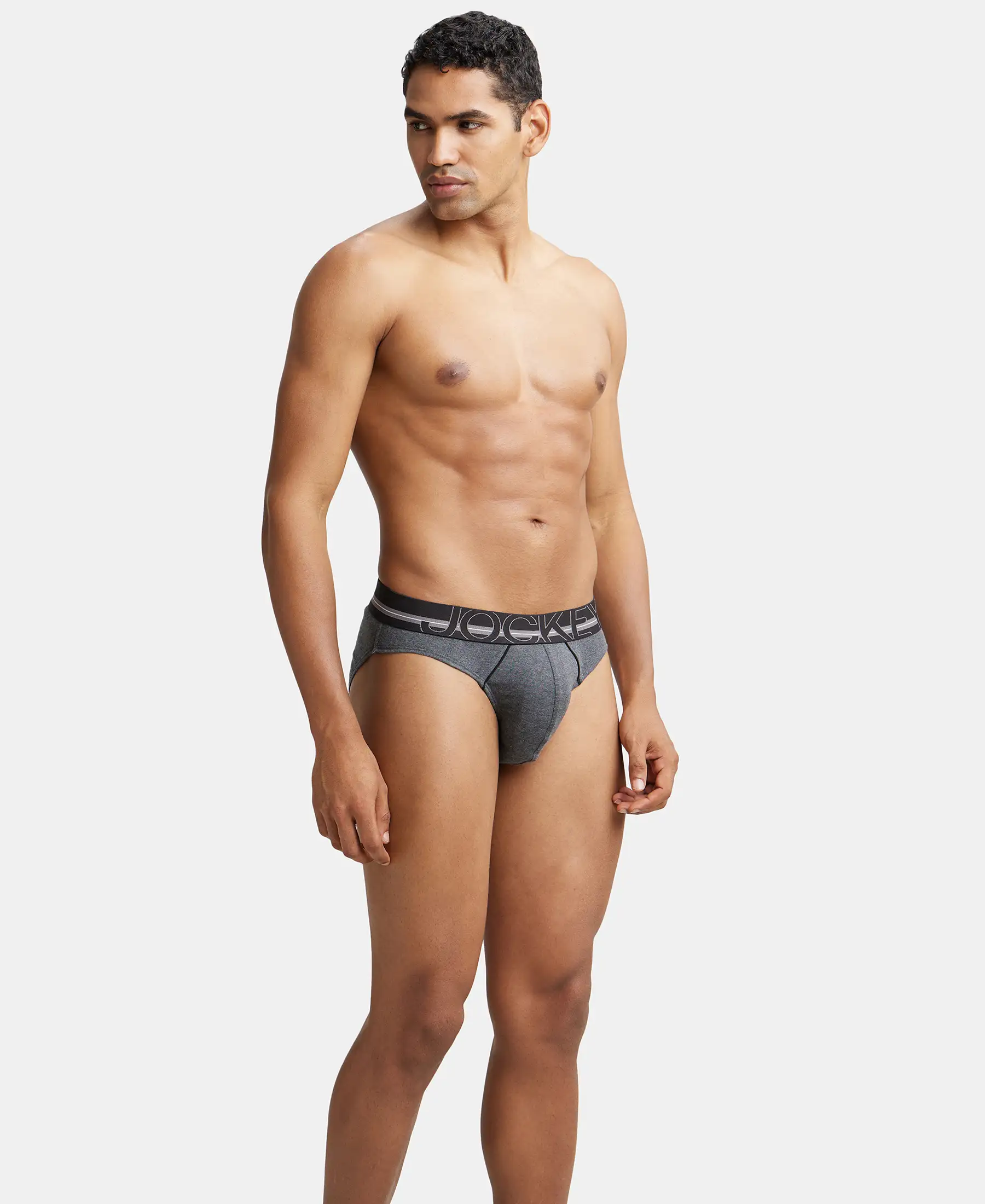Super Combed Cotton Rib Solid Brief with Ultrasoft Waistband - Charcoal Melange (Pack of 2) - Image 4