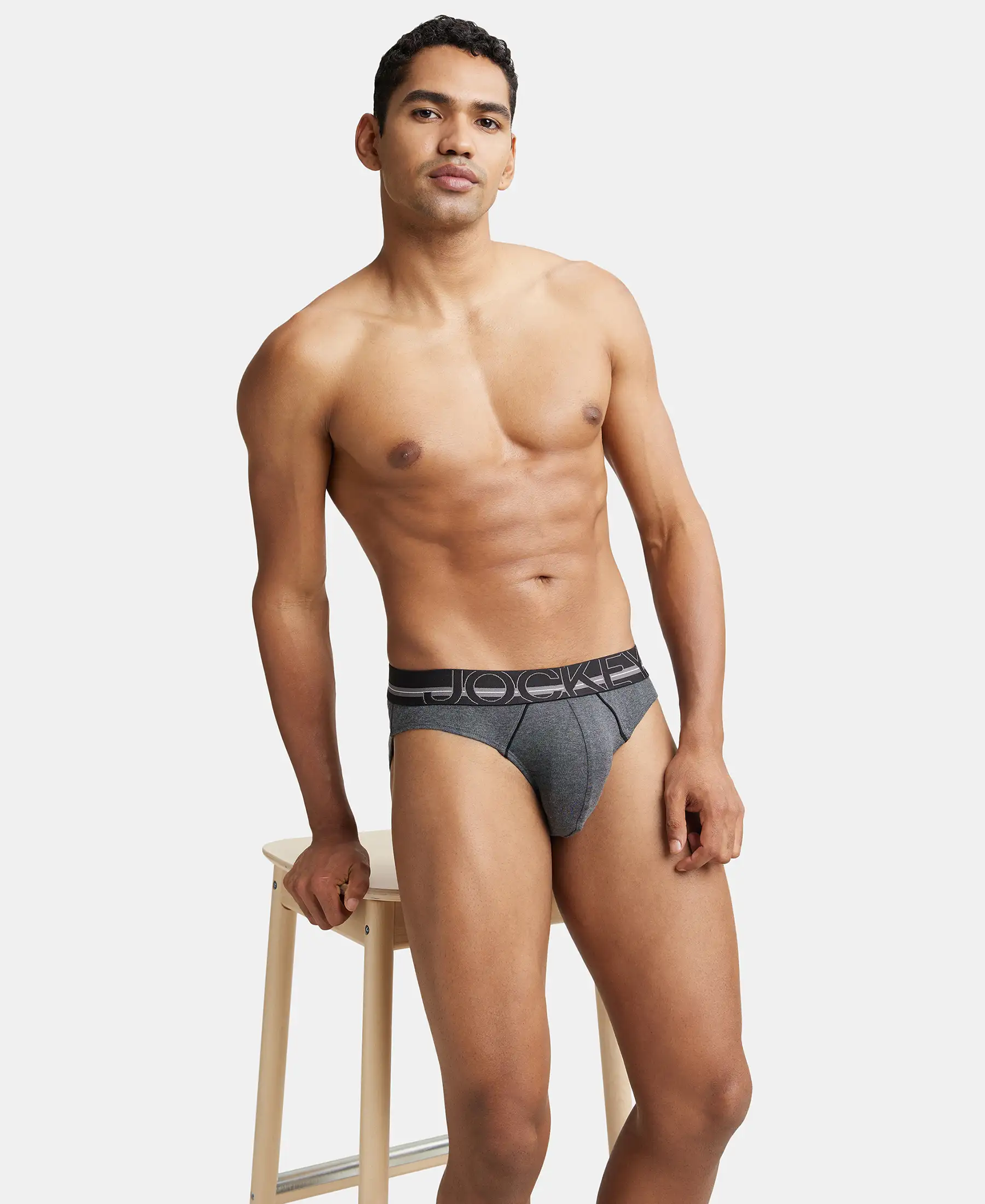 Super Combed Cotton Rib Solid Brief with Ultrasoft Waistband - Charcoal Melange (Pack of 2) - Image 9