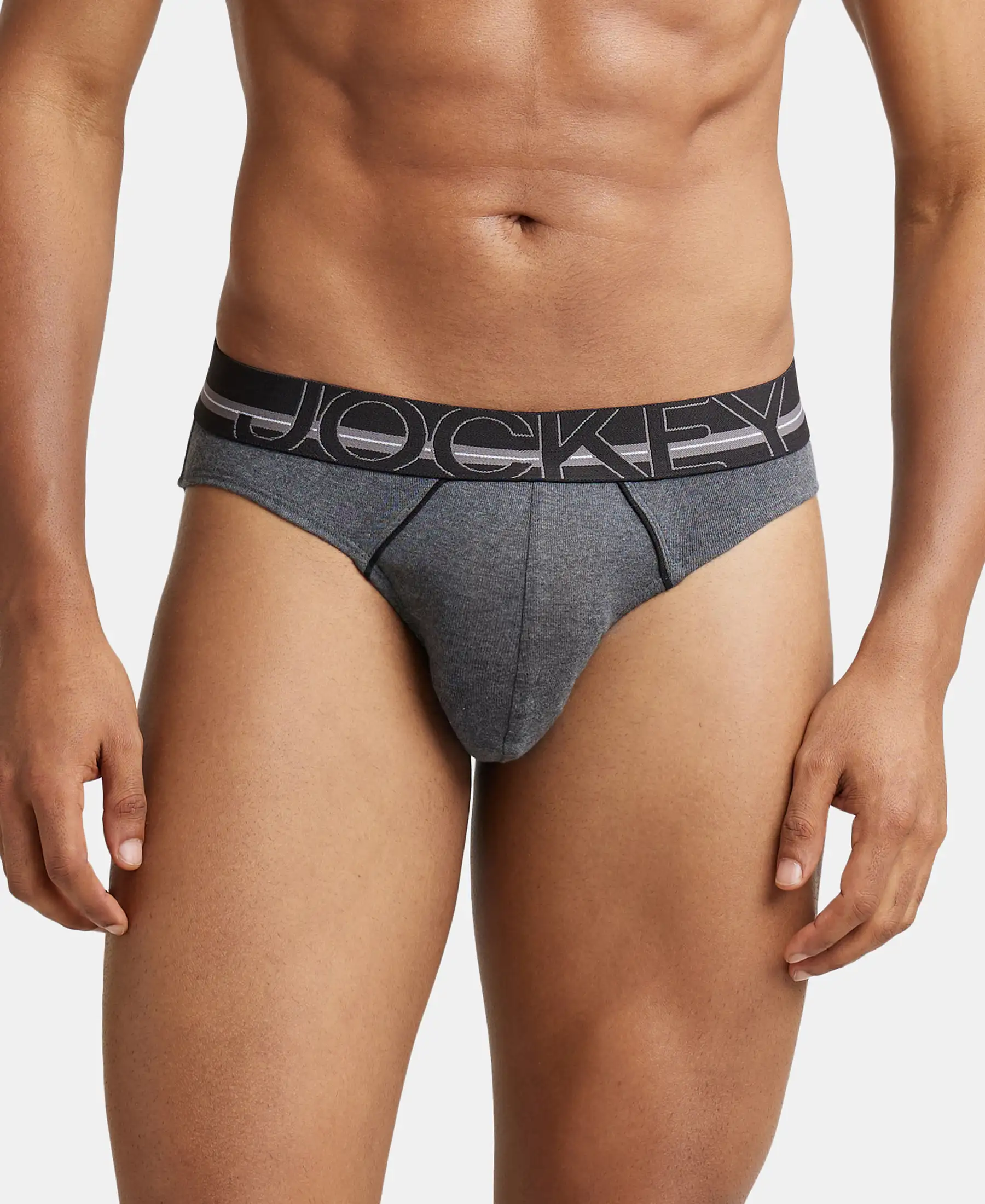 Super Combed Cotton Rib Solid Brief with Ultrasoft Waistband - Charcoal Melange