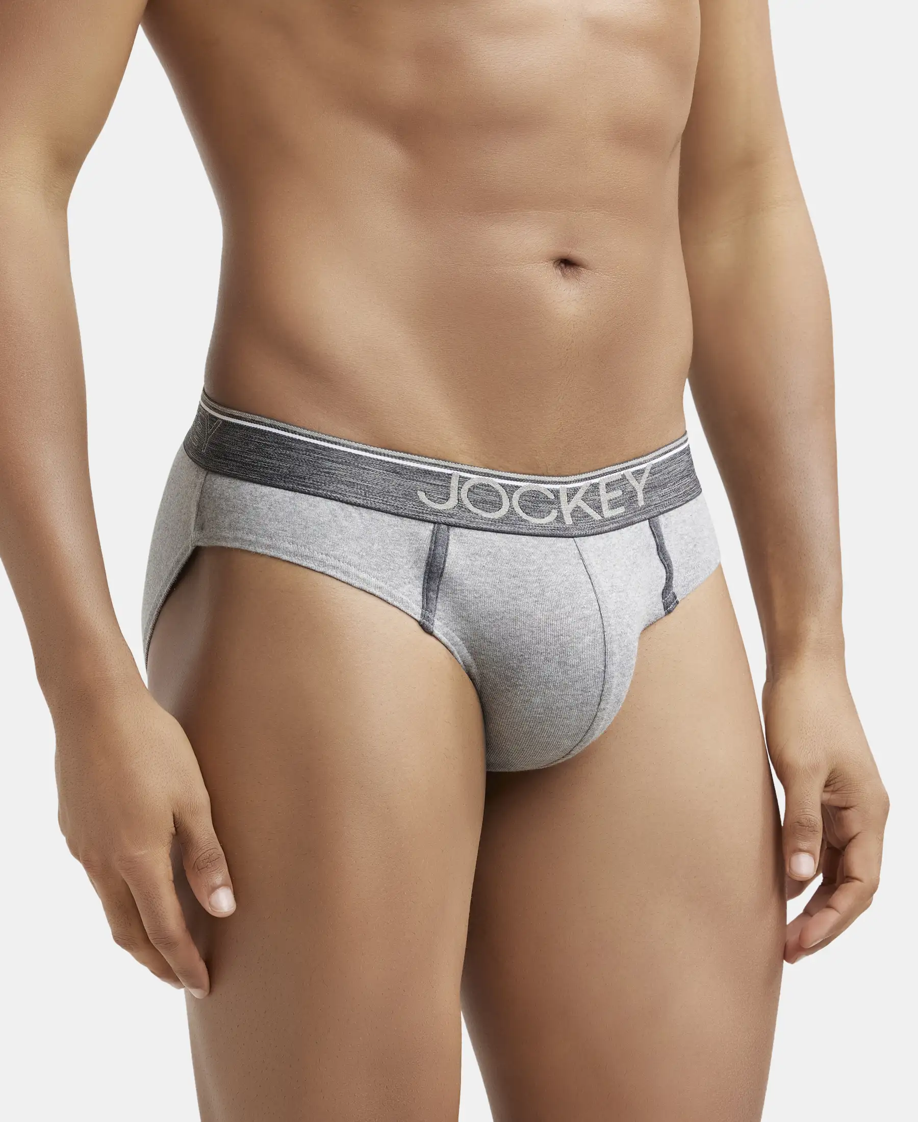 Super Combed Cotton Rib Solid Brief with Ultrasoft Waistband - Grey Melange (Pack of 2) - Image 3