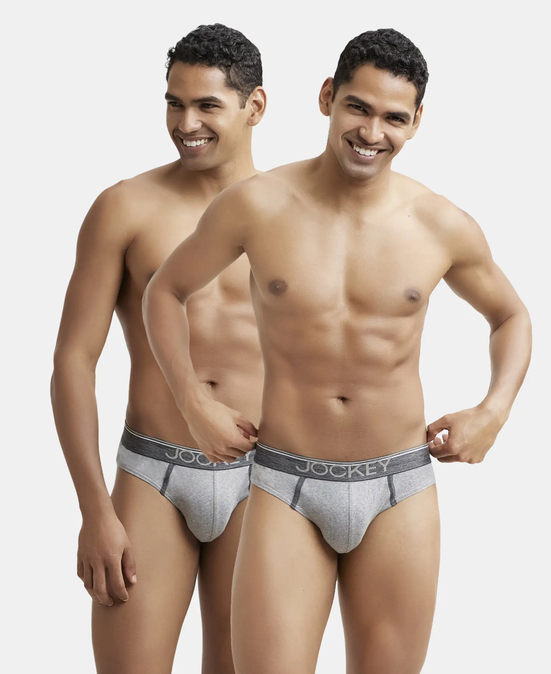 Super Combed Cotton Rib Solid Brief with Ultrasoft Waistband - Grey Melange (Pack of 2) - Image 6