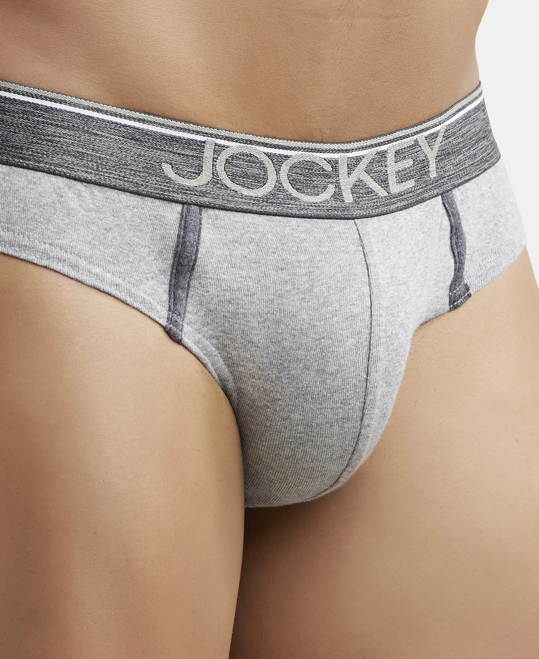 Super Combed Cotton Rib Solid Brief with Ultrasoft Waistband - Grey Melange (Pack of 2) - Image 8