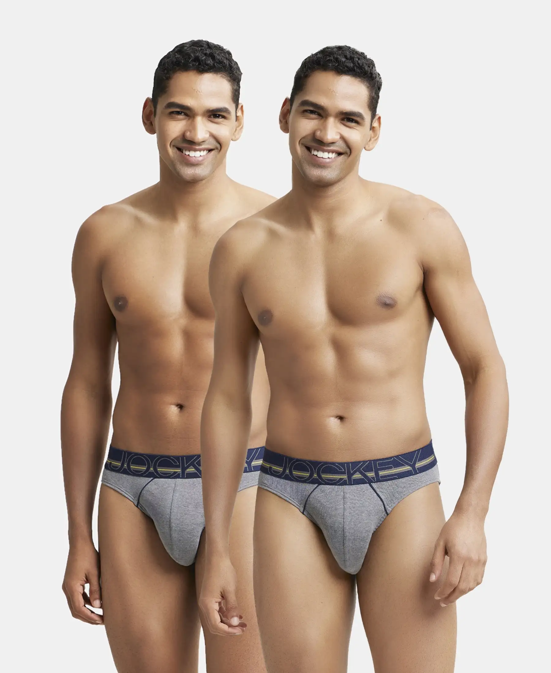 Super Combed Cotton Rib Solid Brief with Ultrasoft Waistband - Mid Grey Melange (Pack of 2)