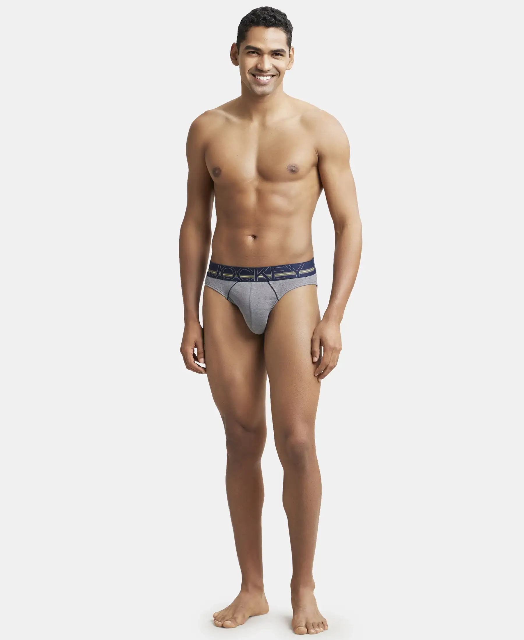 Super Combed Cotton Rib Solid Brief with Ultrasoft Waistband - Mid Grey Melange (Pack of 2) - Image 4