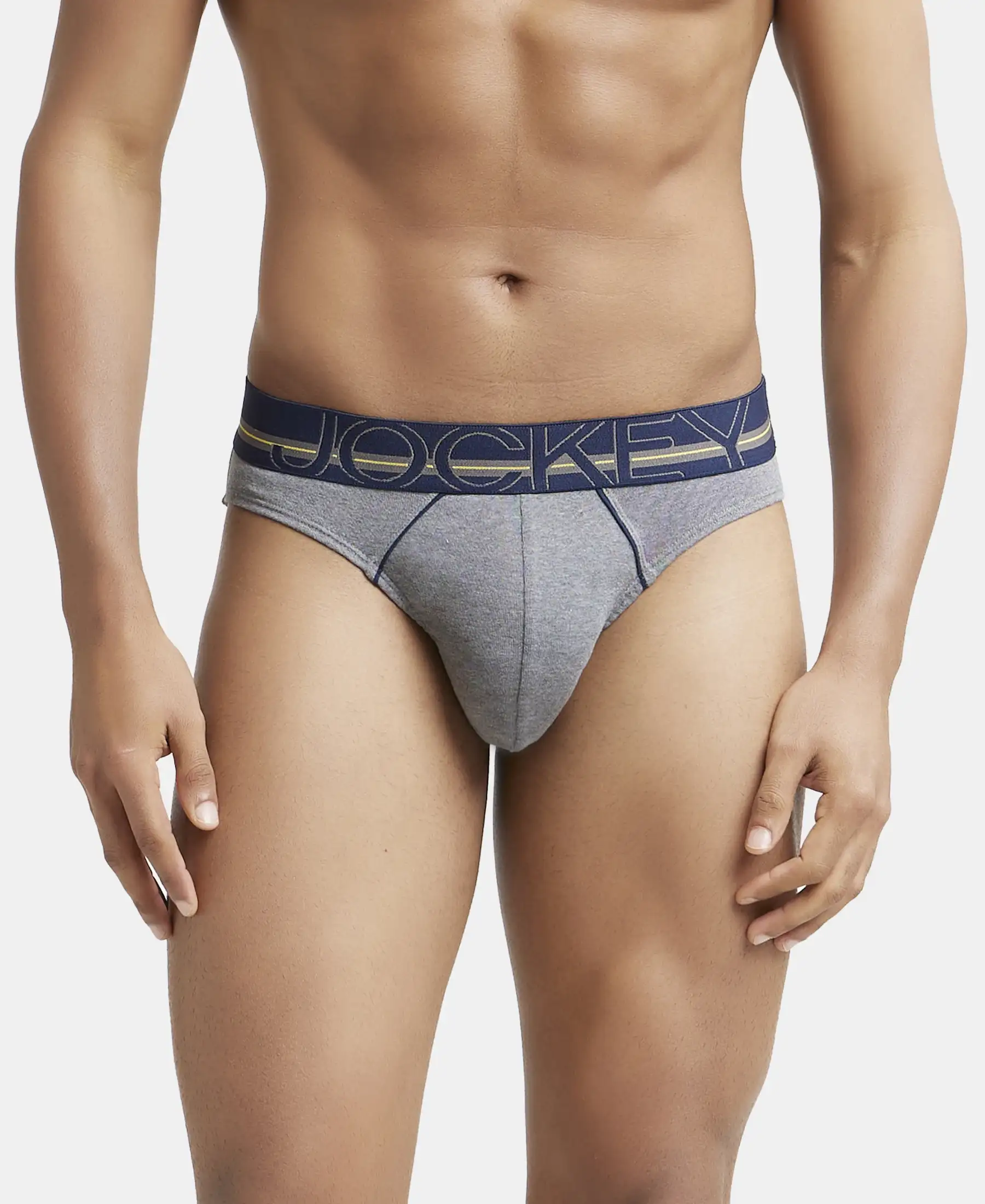 Super Combed Cotton Rib Solid Brief with Ultrasoft Waistband - Mid Grey Melange (Pack of 2) - Image 7