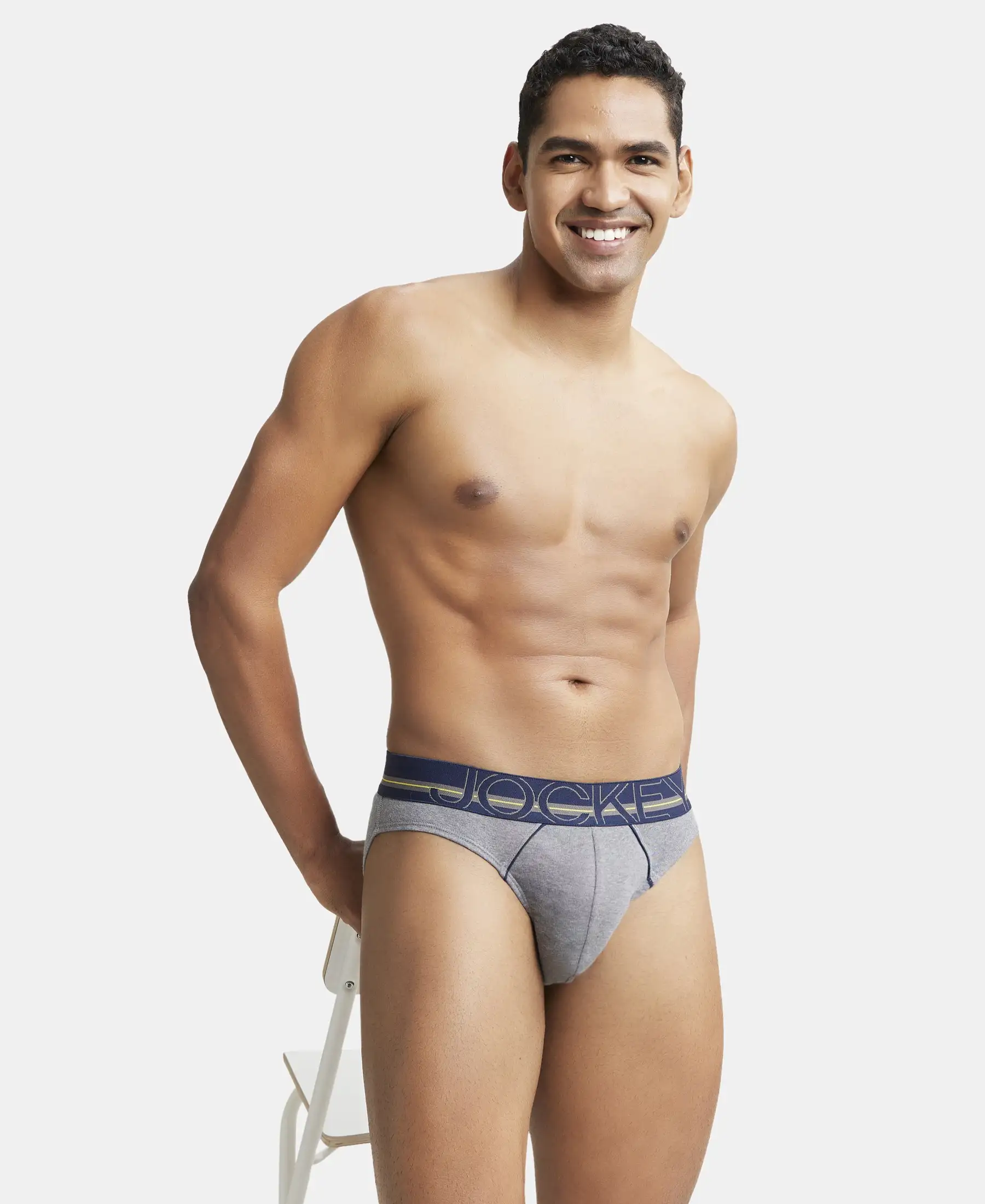 Super Combed Cotton Rib Solid Brief with Ultrasoft Waistband - Mid Grey Melange (Pack of 2) - Image 8
