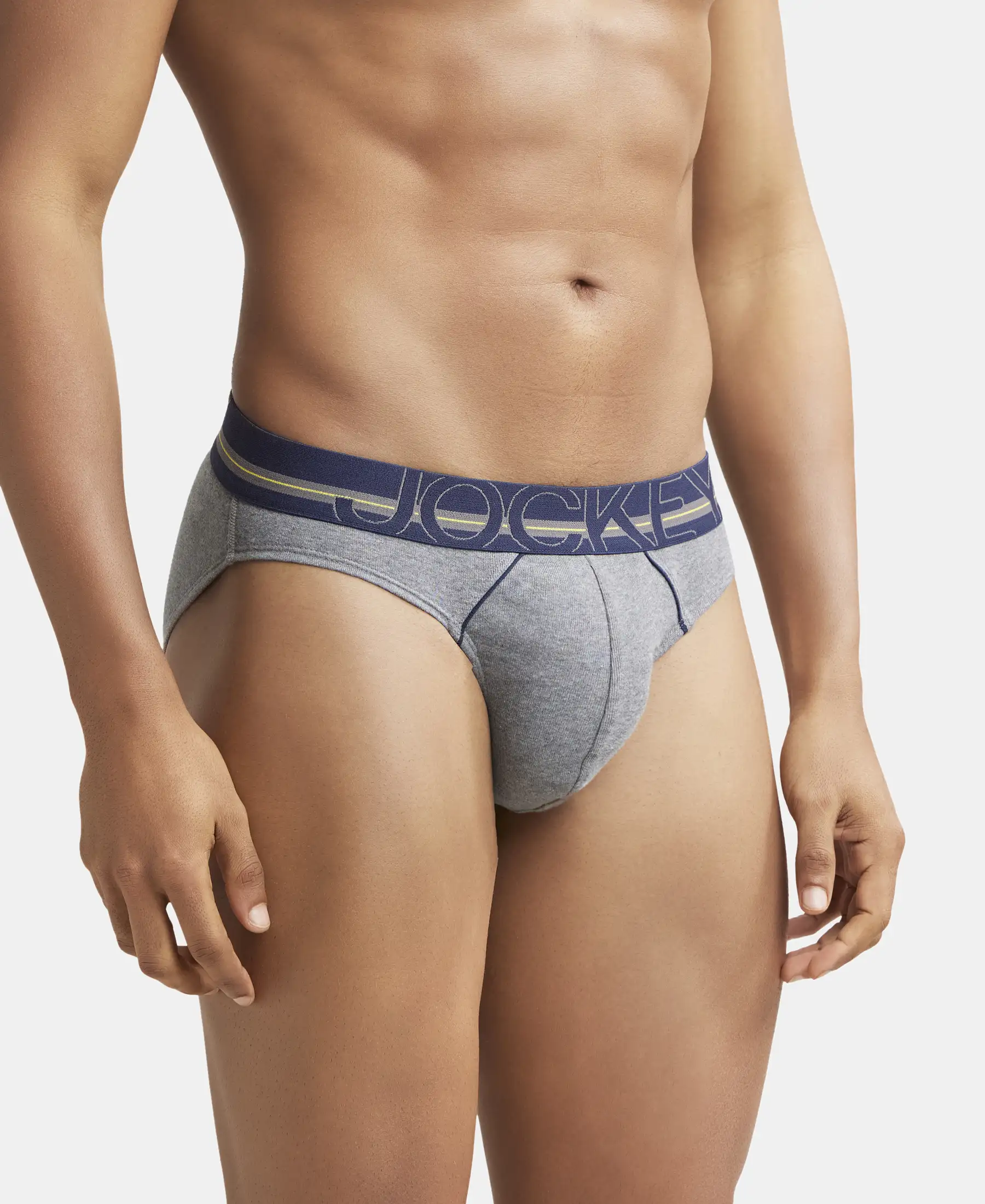 Super Combed Cotton Rib Solid Brief with Ultrasoft Waistband - Mid Grey Melange - Image 2