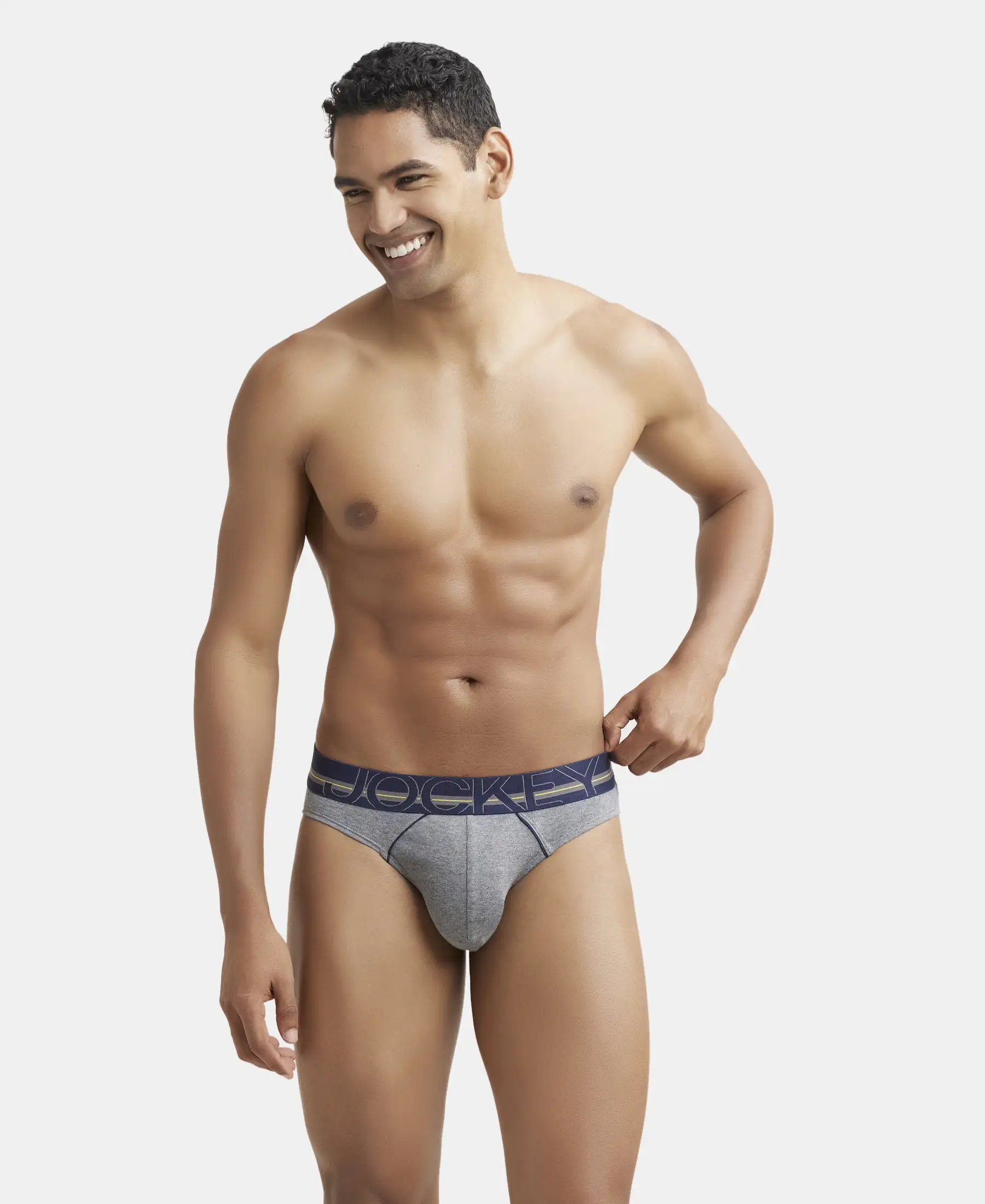 Super Combed Cotton Rib Solid Brief with Ultrasoft Waistband - Mid Grey Melange - Image 6
