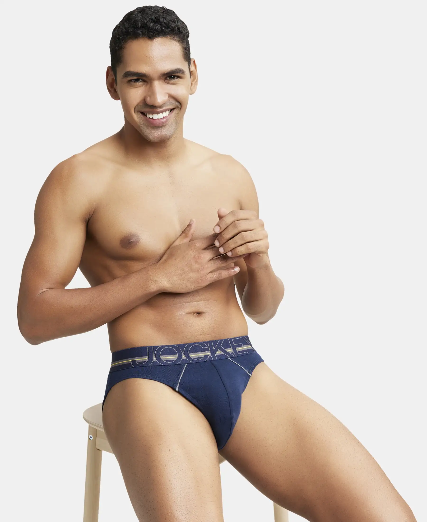 Super Combed Cotton Rib Solid Brief with Ultrasoft Waistband - Navy (Pack of 2) - Image 8