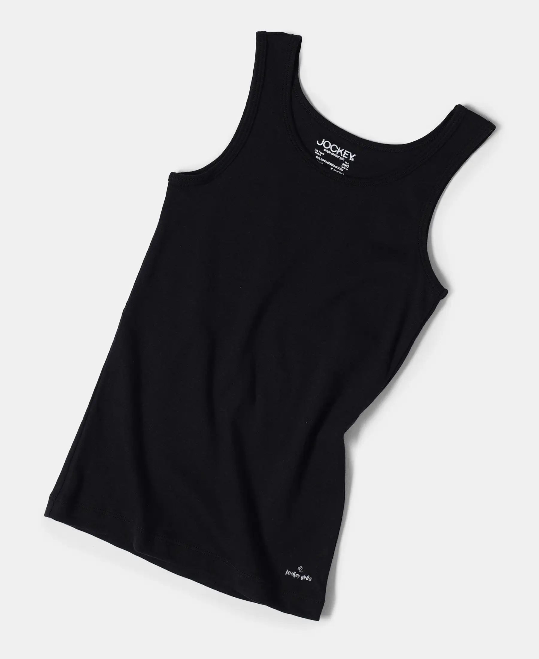 Girl's Super Combed Cotton Rib Solid Inner Tank Top - Black - Image 4