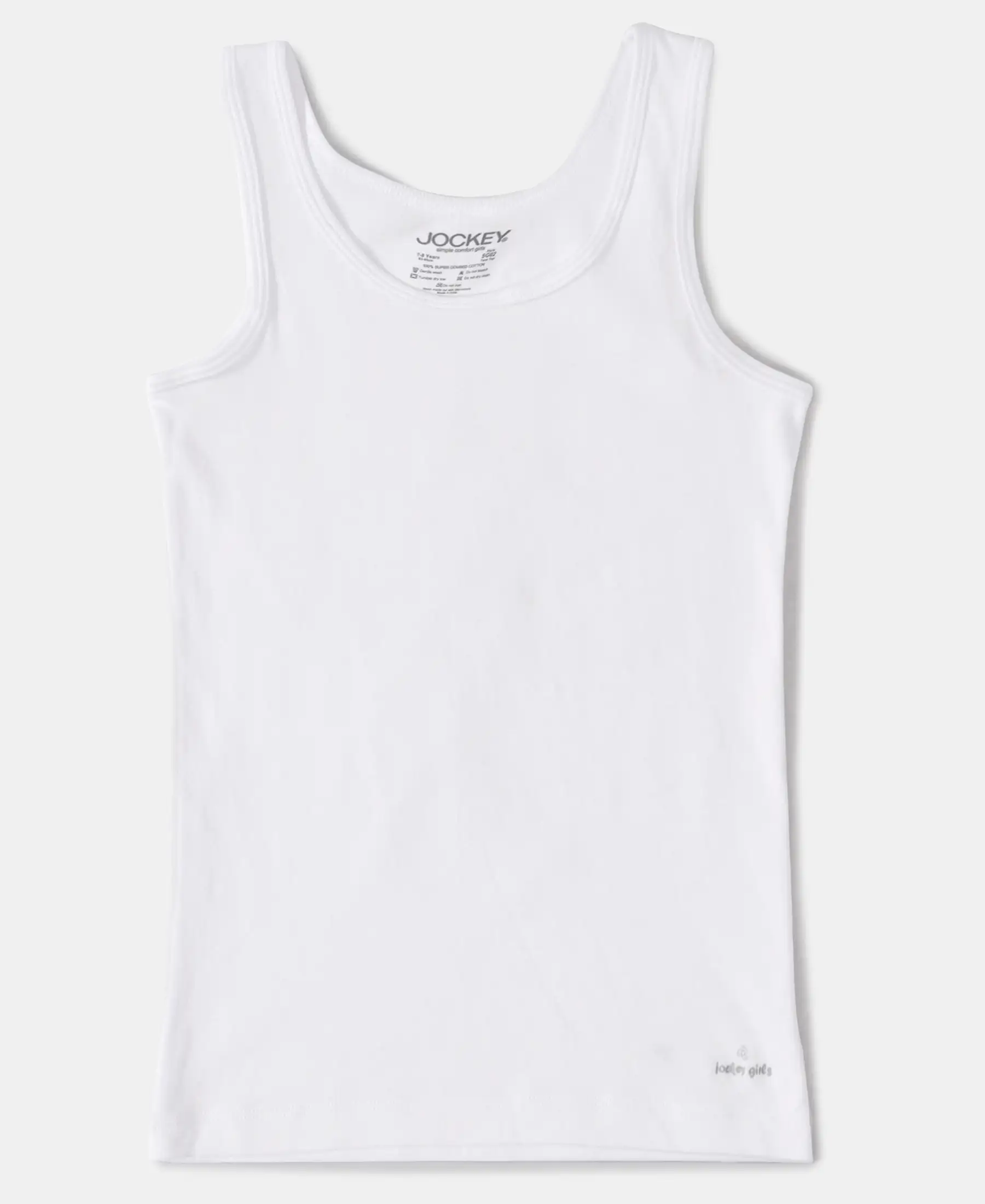 Girl's Super Combed Cotton Rib Solid Inner Tank Top - White (Pack of 3) - Image 2