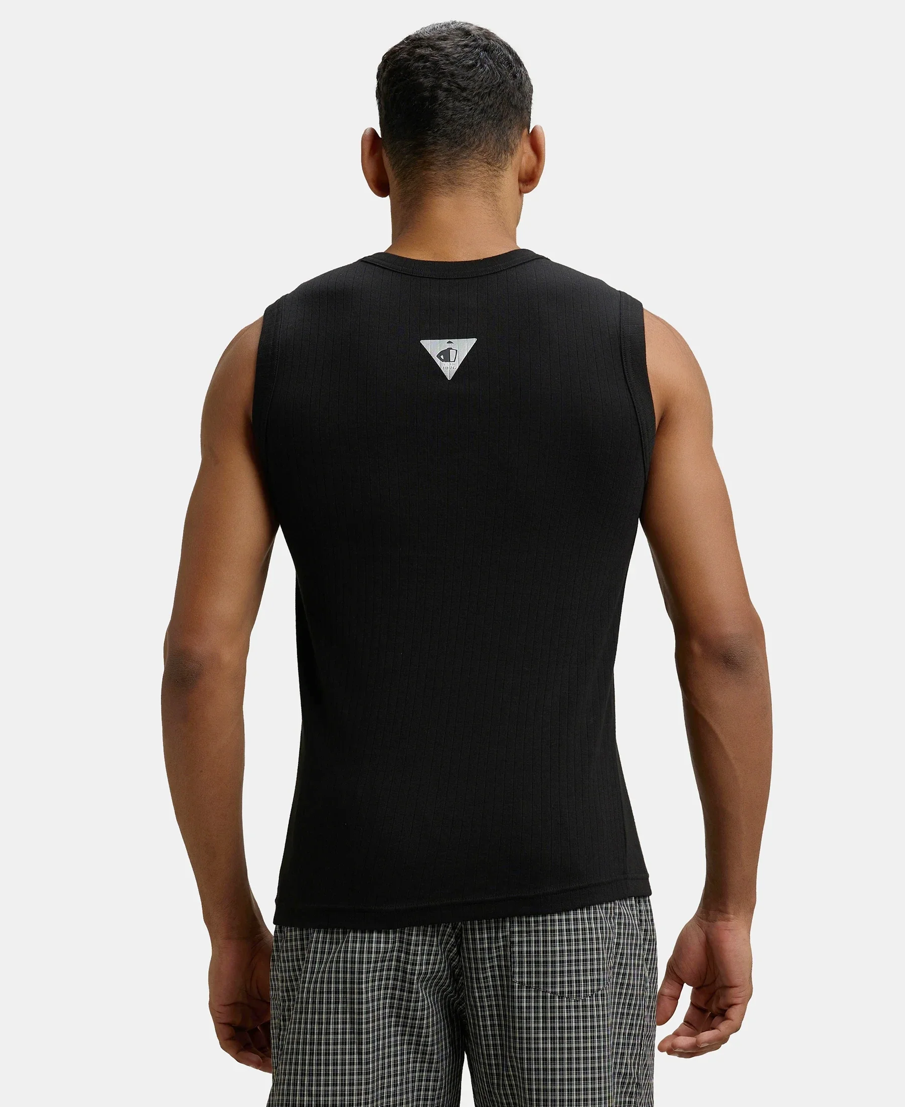 Super Combed Cotton Rib Solid Round Neck Muscle Vest - Black & Charcoal (Pack of 2) - Image 7