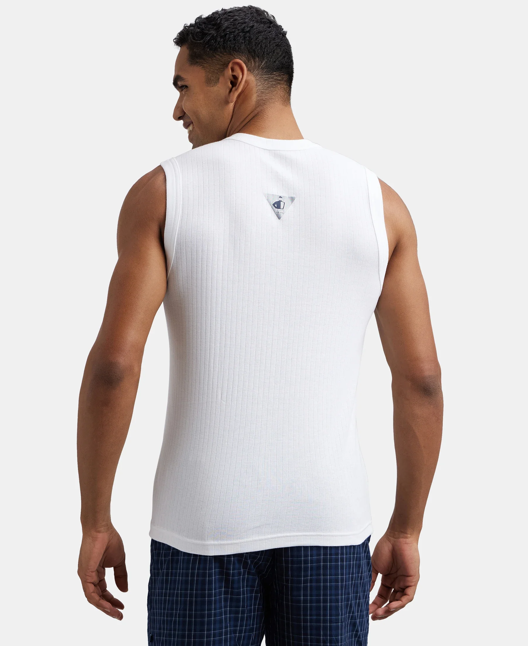 Super Combed Cotton Rib Solid Round Neck Muscle Vest - Black & White (Pack of 2) - Image 3