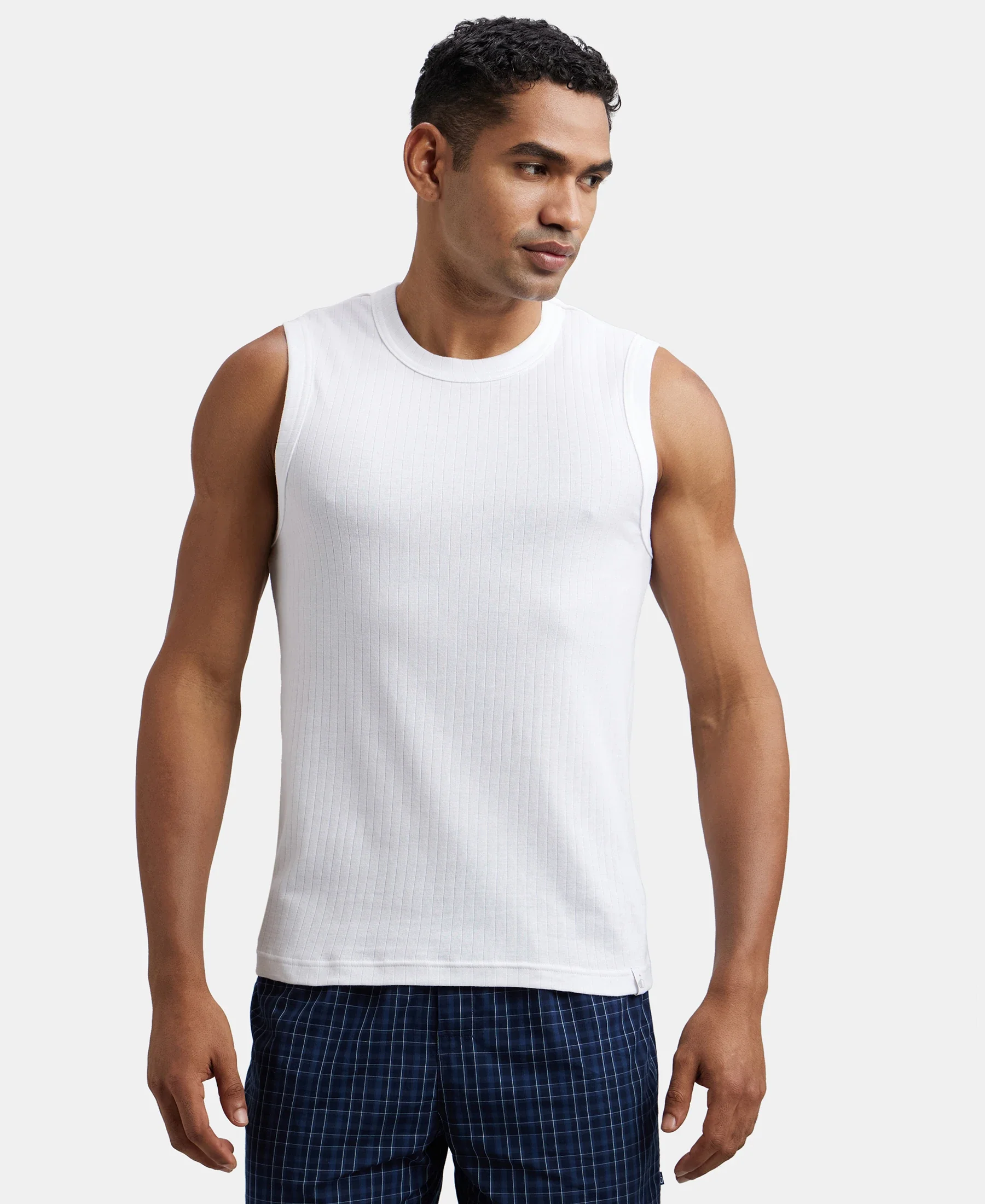 Super Combed Cotton Rib Solid Round Neck Muscle Vest - Black & White (Pack of 2) - Image 7