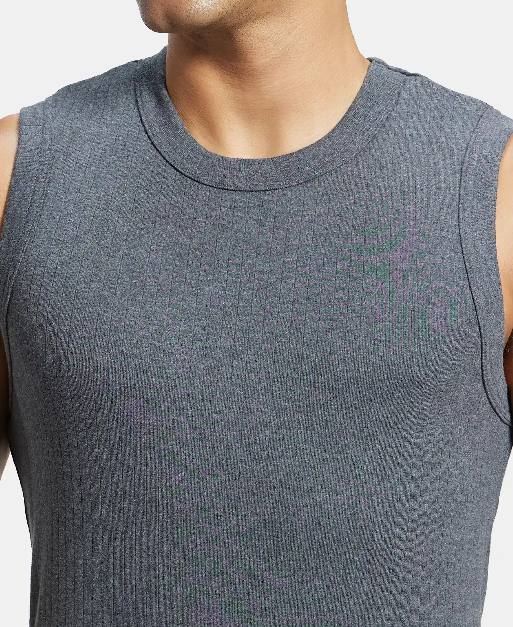 Super Combed Cotton Rib Solid Round Neck Muscle Vest - Charcoal Melange - Image 6