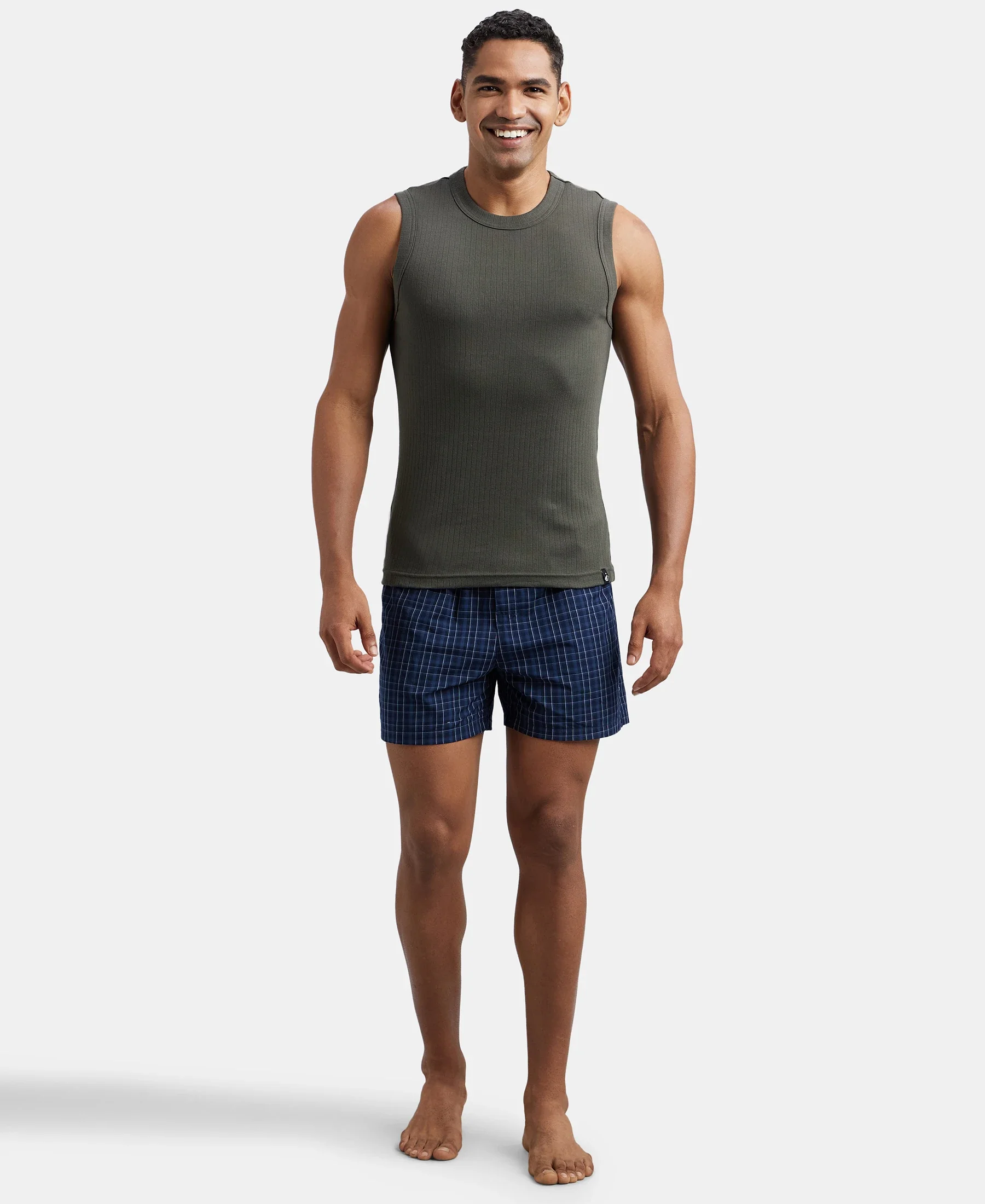 Super Combed Cotton Rib Solid Round Neck Muscle Vest - Deep Olive - Image 4