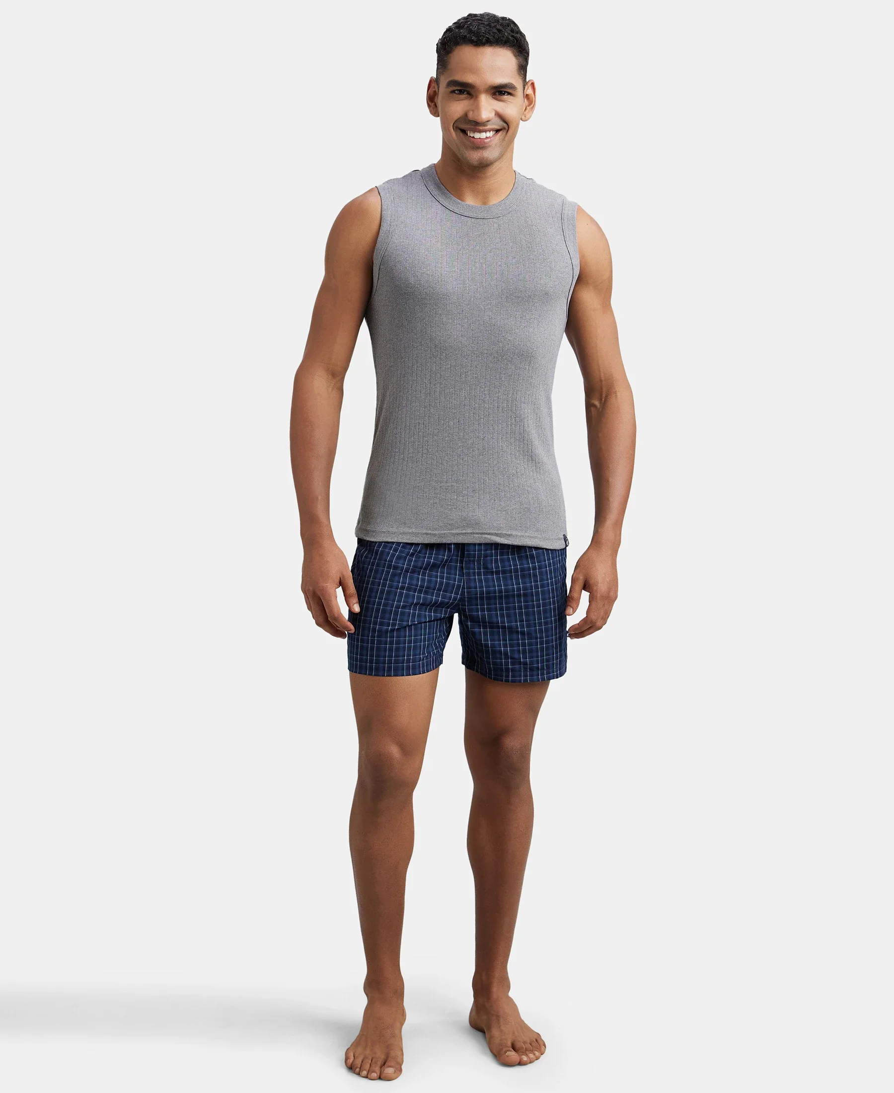 Super Combed Cotton Rib Solid Round Neck Muscle Vest - Grey Melange - Image 4