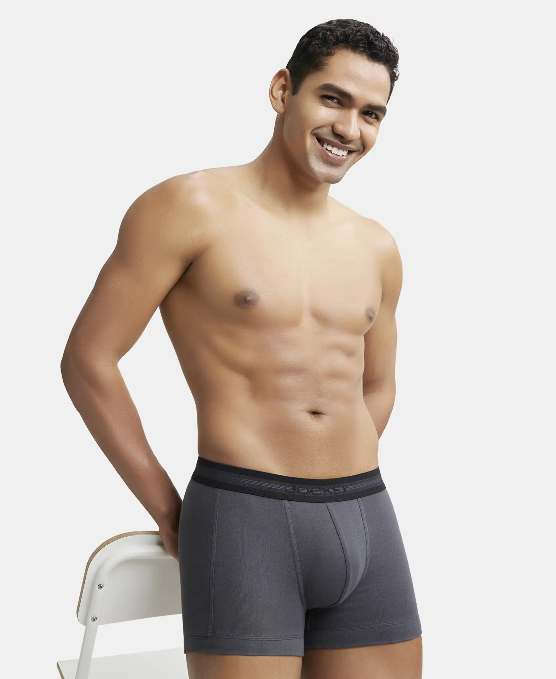 Super Combed Cotton Rib Solid Trunk with StayFresh Treatment - Asphalt - Image 5