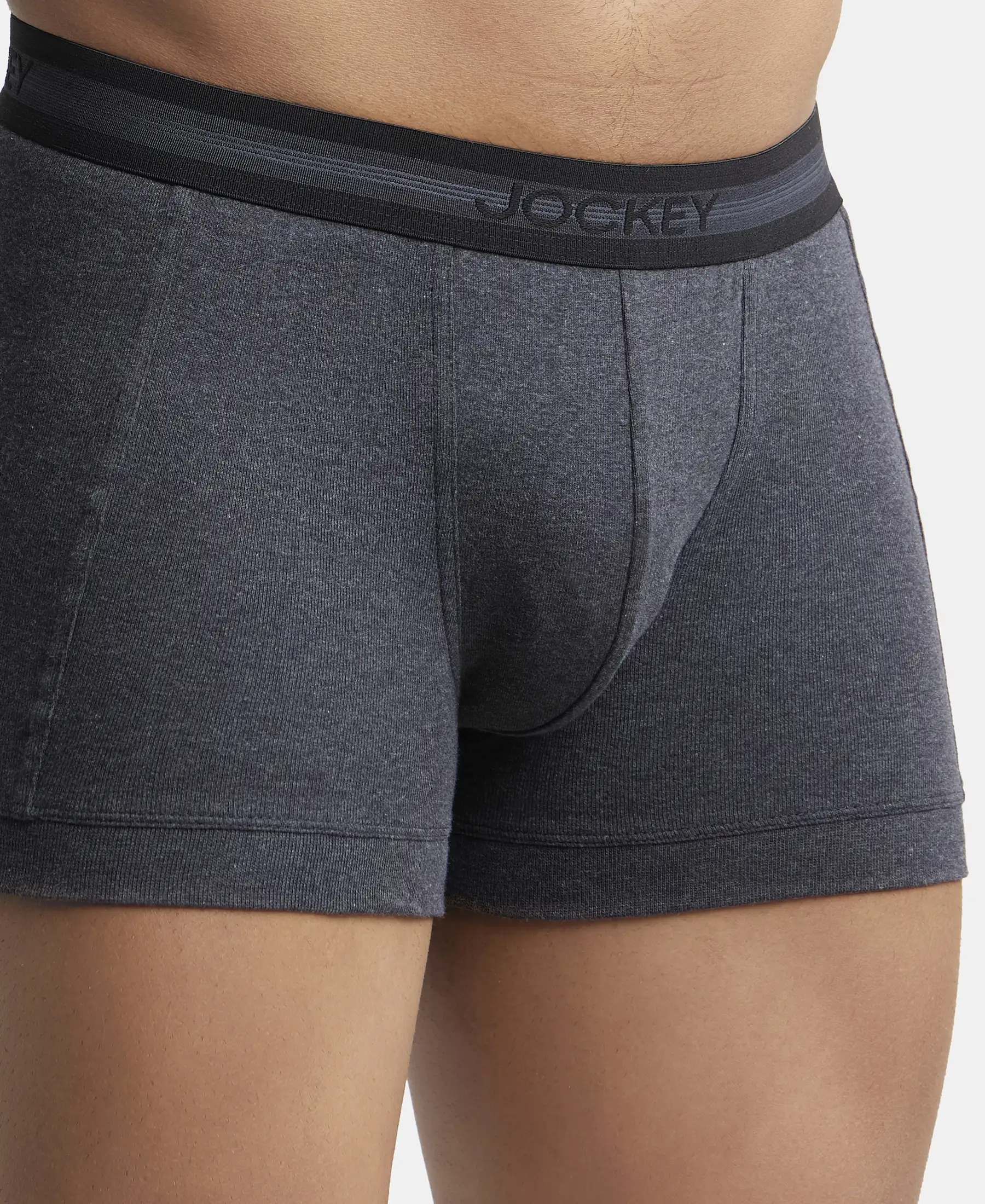 Super Combed Cotton Rib Solid Trunk with StayFresh Treatment - Black Melange (Pack of 2) - Image 3
