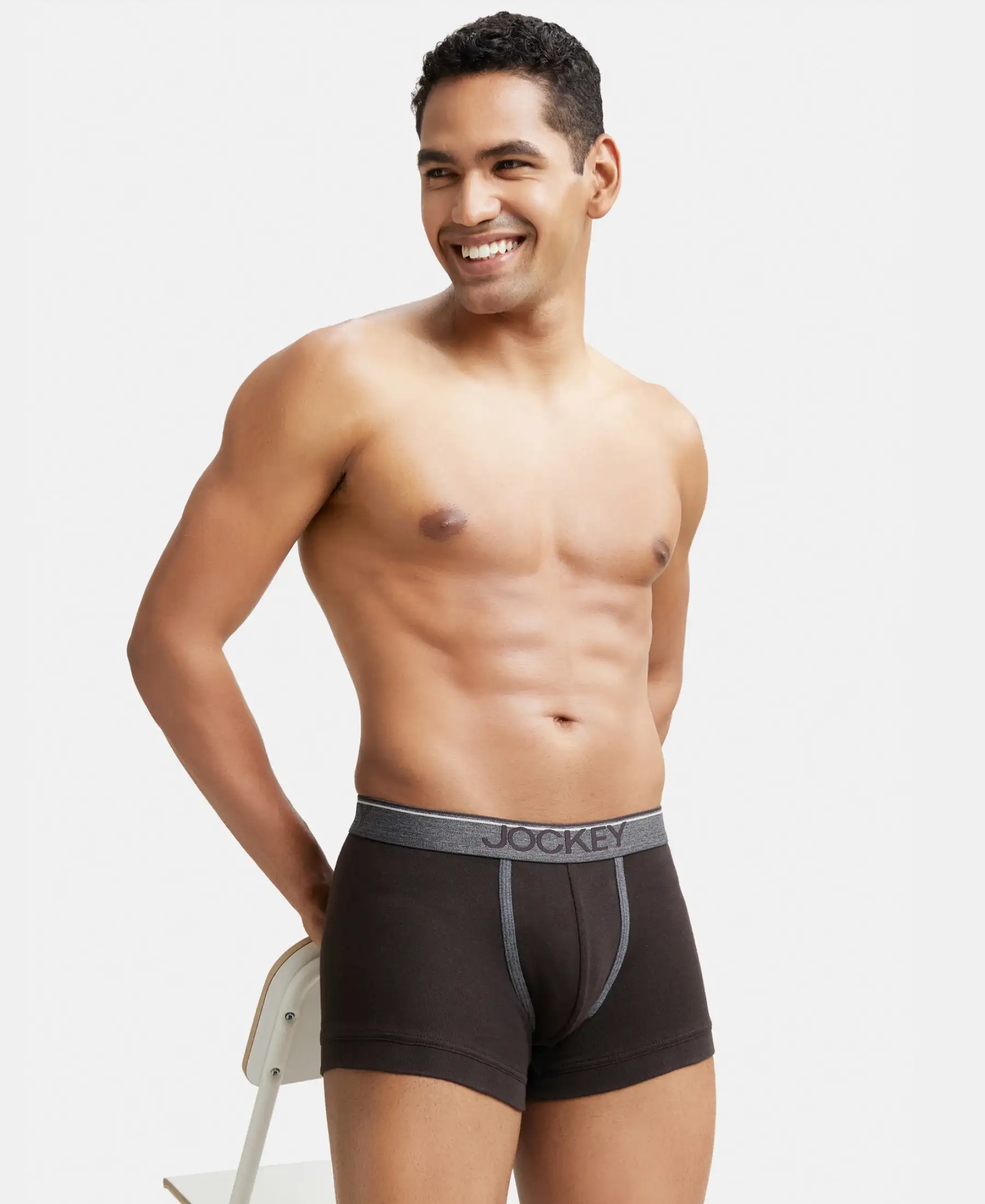 Super Combed Cotton Rib Solid Trunk with Ultrasoft Waistband - Brown - Image 5