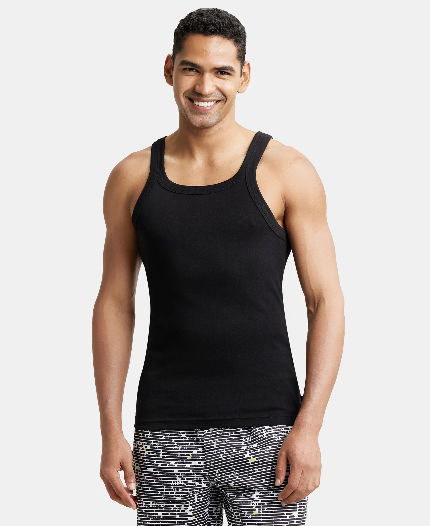 Super Combed Cotton Rib Square Neck Gym Vest - Black (Pack of 2) - Image 6