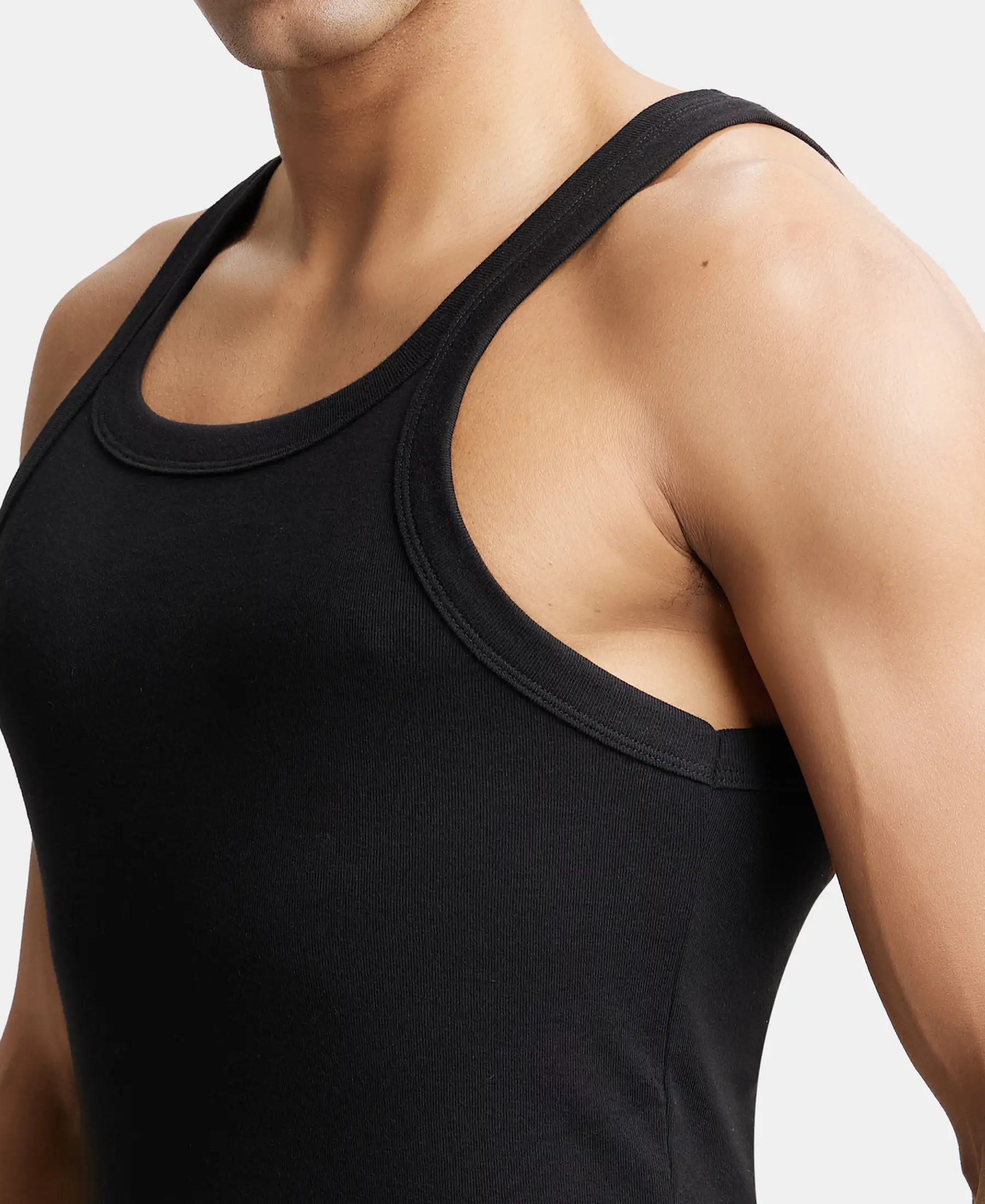 Super Combed Cotton Rib Square Neck Gym Vest - Black - Image 6