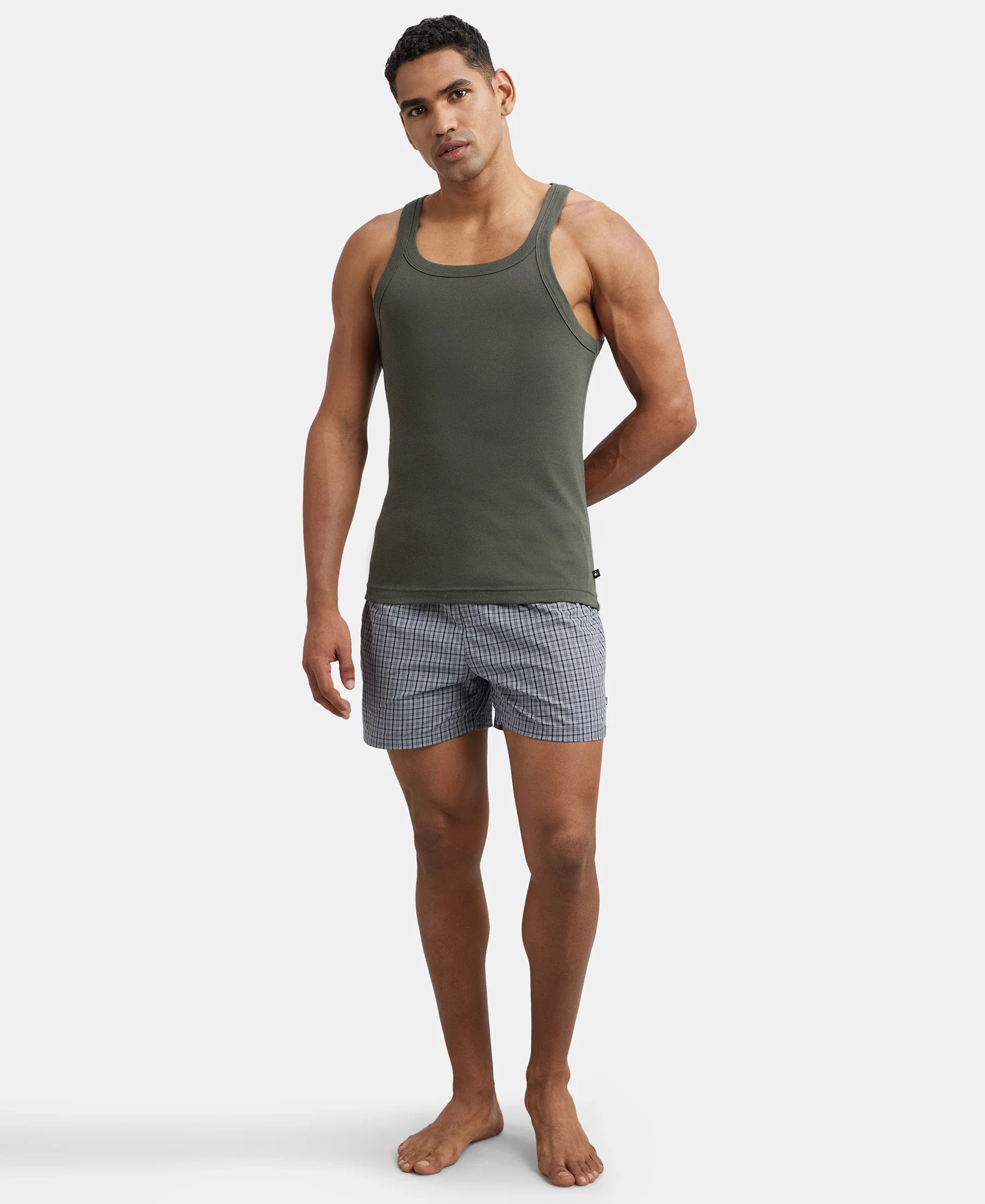 Super Combed Cotton Rib Square Neck Gym Vest - Deep Olive - Image 6