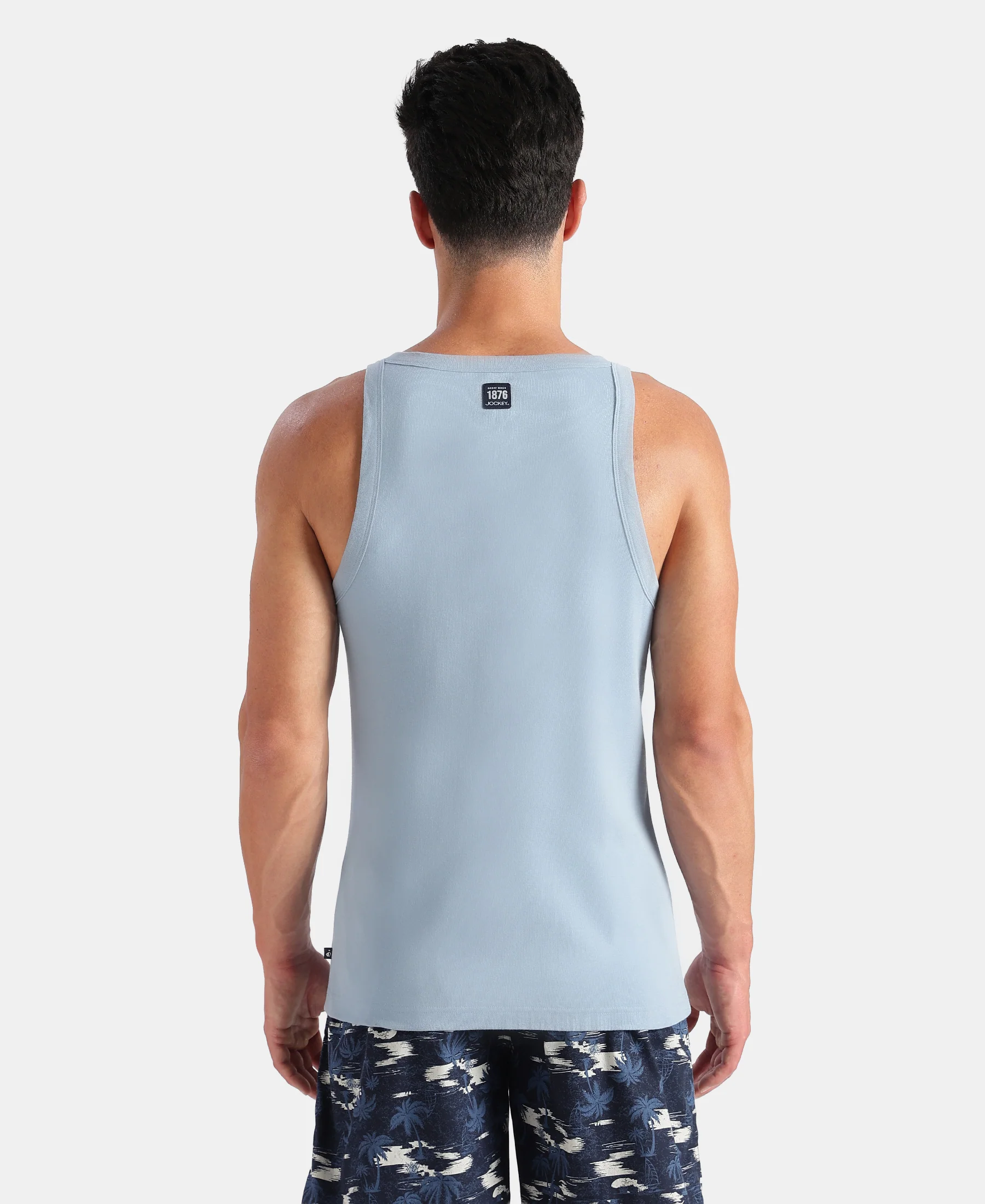 Super Combed Cotton Rib Square Neck Gym Vest - Faded Denim - Image 3