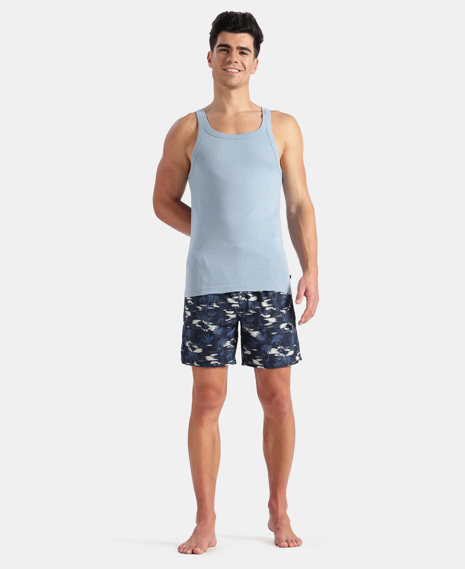 Super Combed Cotton Rib Square Neck Gym Vest - Faded Denim - Image 4