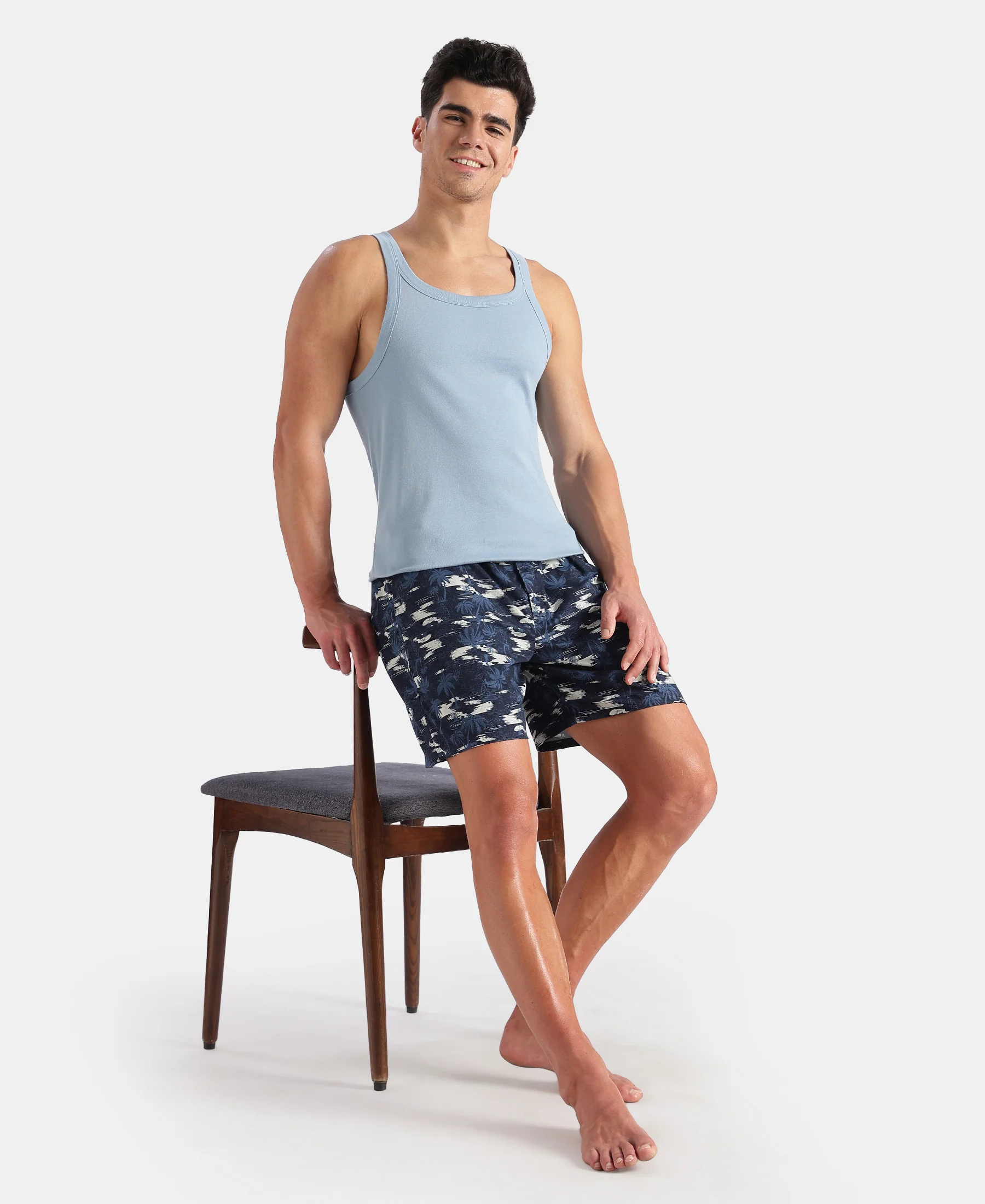 Super Combed Cotton Rib Square Neck Gym Vest - Faded Denim - Image 6