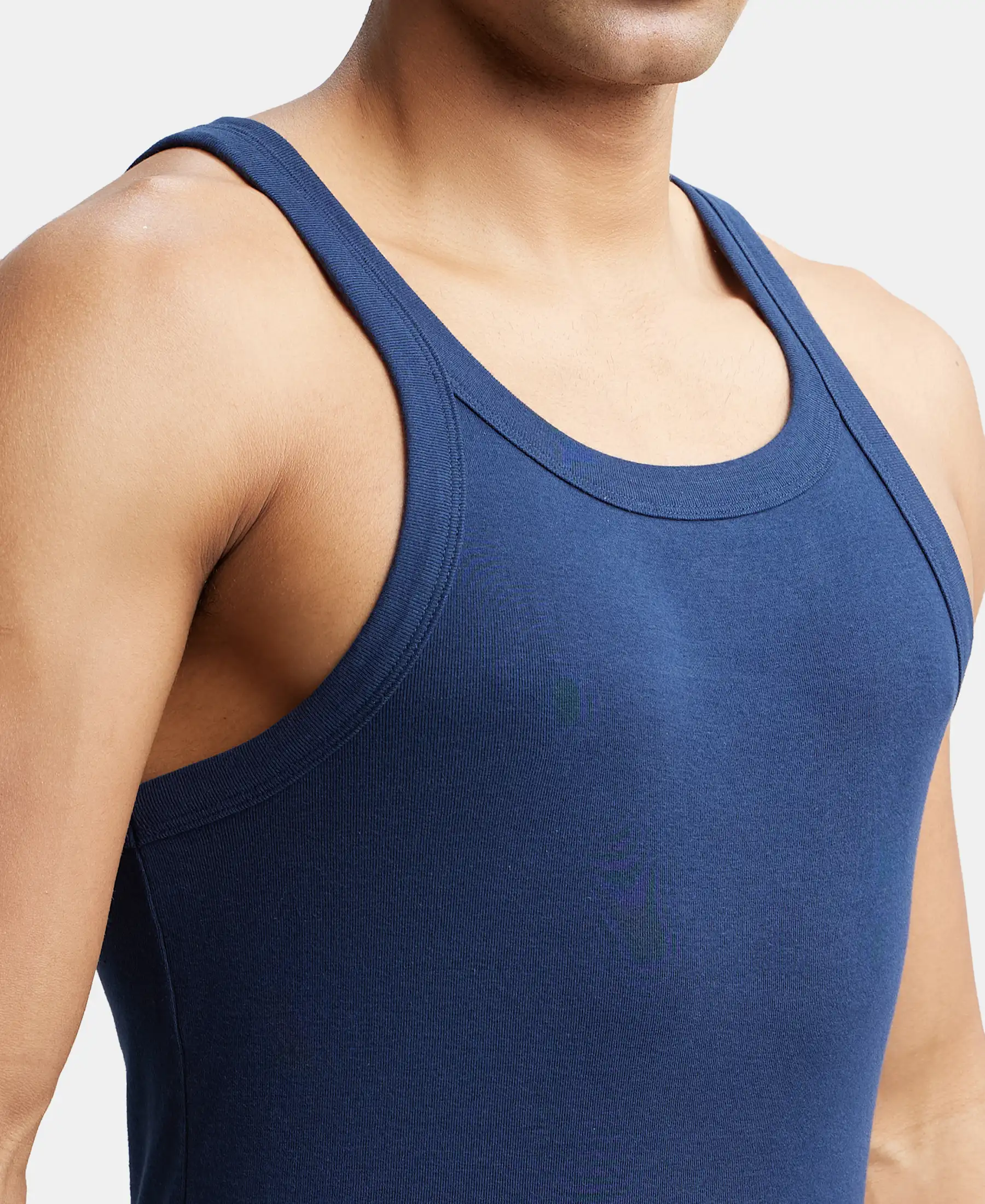Super Combed Cotton Rib Square Neck Gym Vest - Navy - Image 6