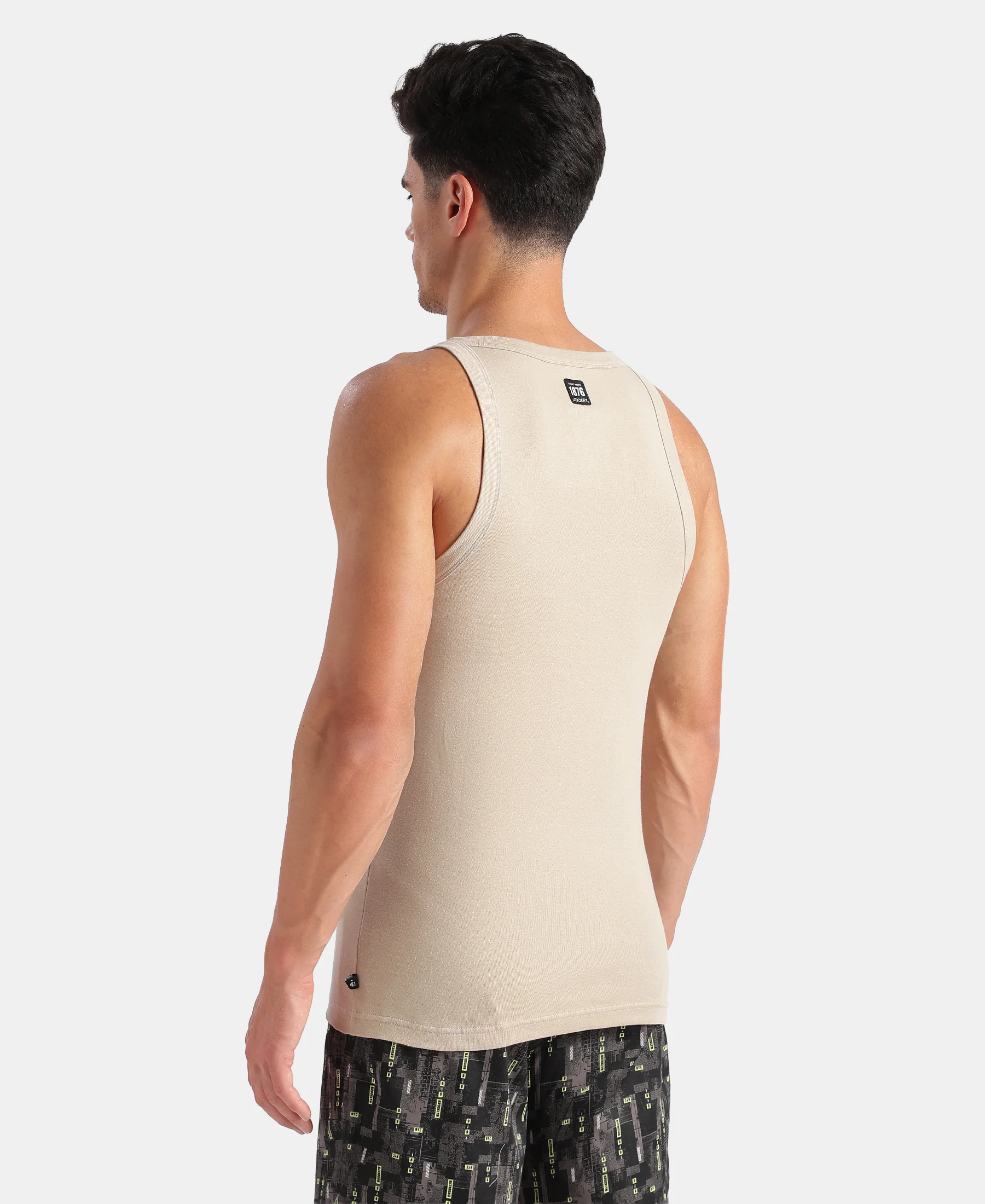 Super Combed Cotton Rib Square Neck Gym Vest - Plaza Taupe - Image 3