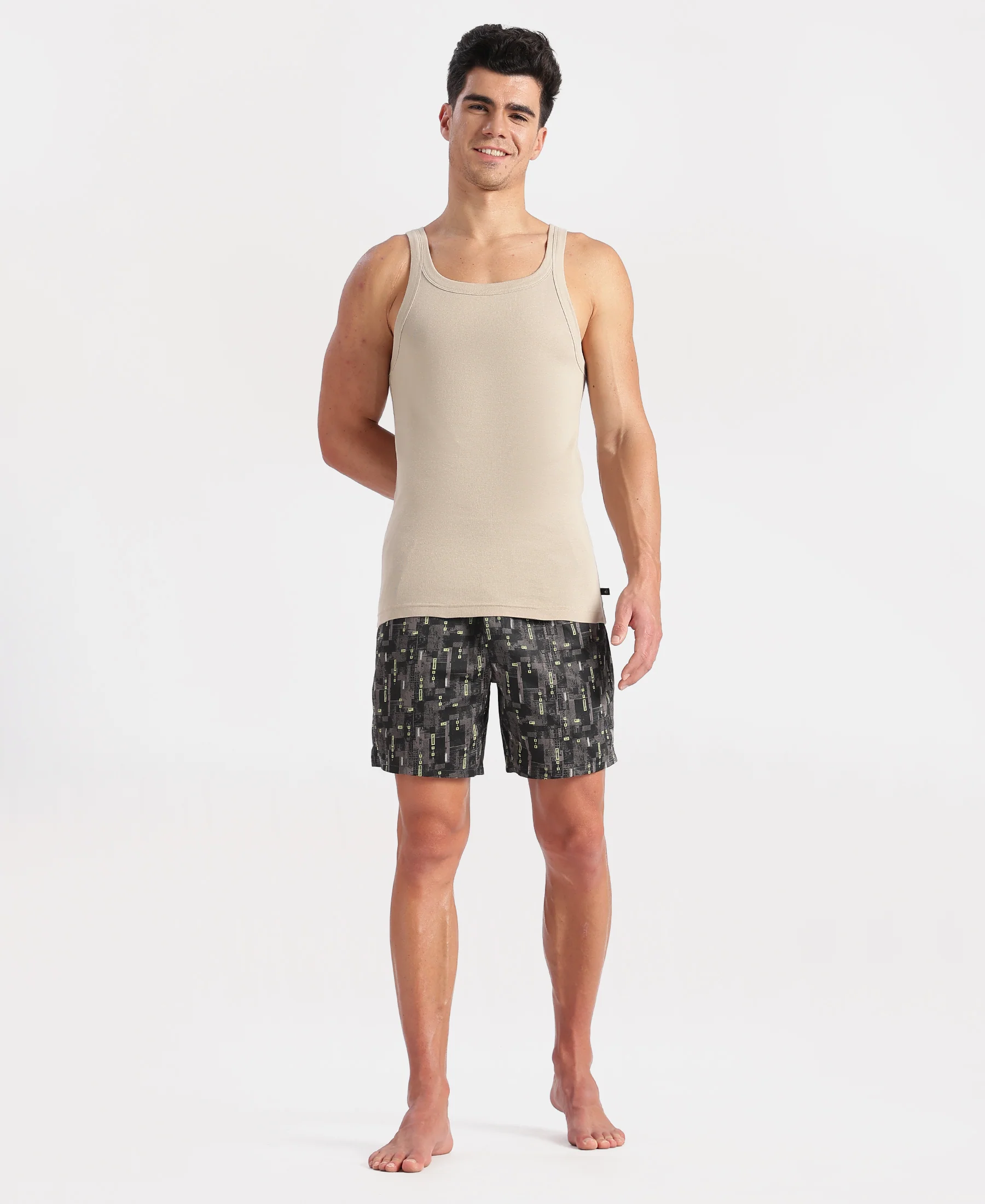 Super Combed Cotton Rib Square Neck Gym Vest - Plaza Taupe - Image 4