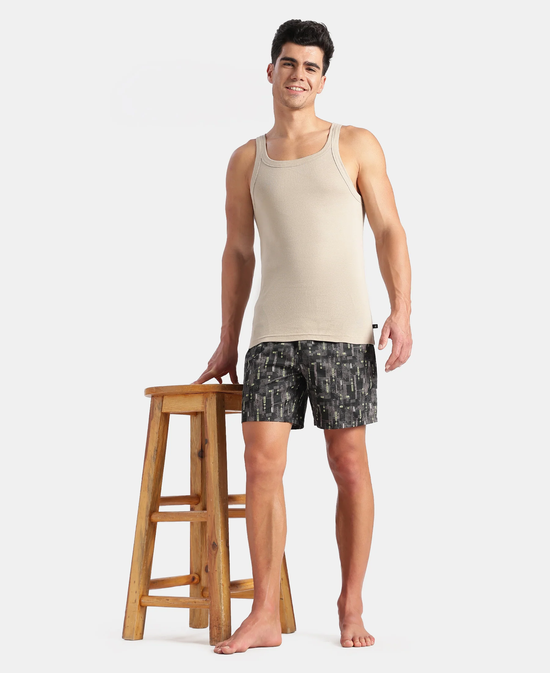 Super Combed Cotton Rib Square Neck Gym Vest - Plaza Taupe - Image 6