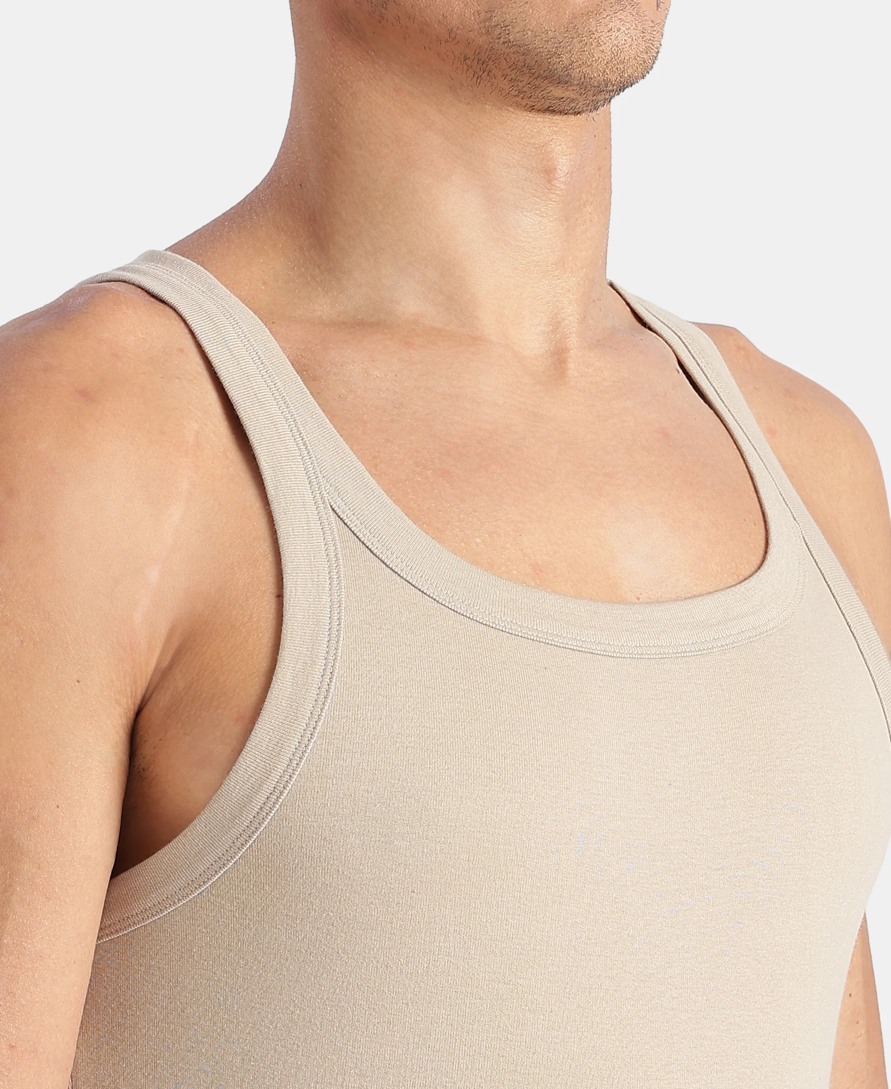 Super Combed Cotton Rib Square Neck Gym Vest - Plaza Taupe - Image 7