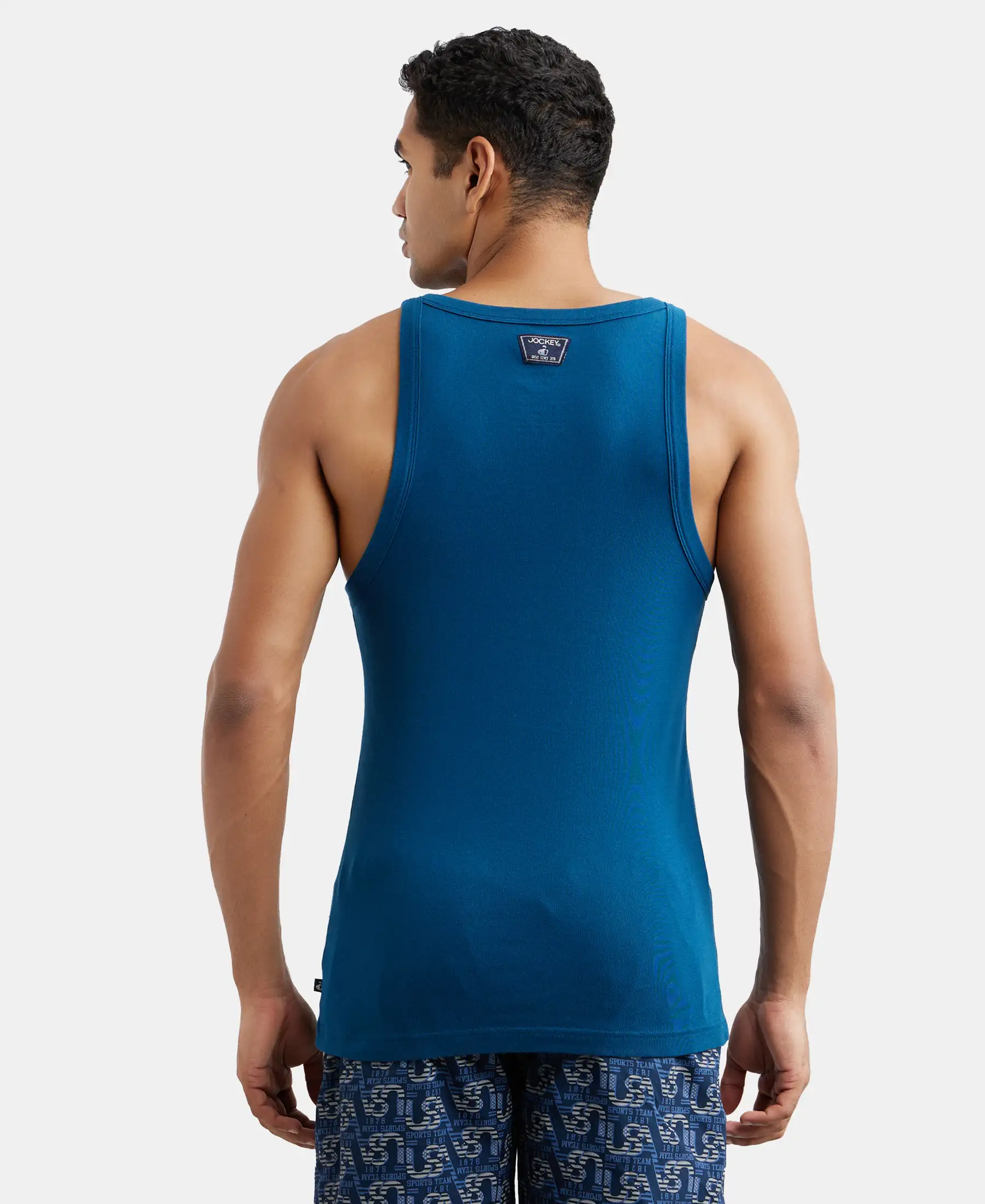 Super Combed Cotton Rib Square Neck Gym Vest - Poseidon - Image 3