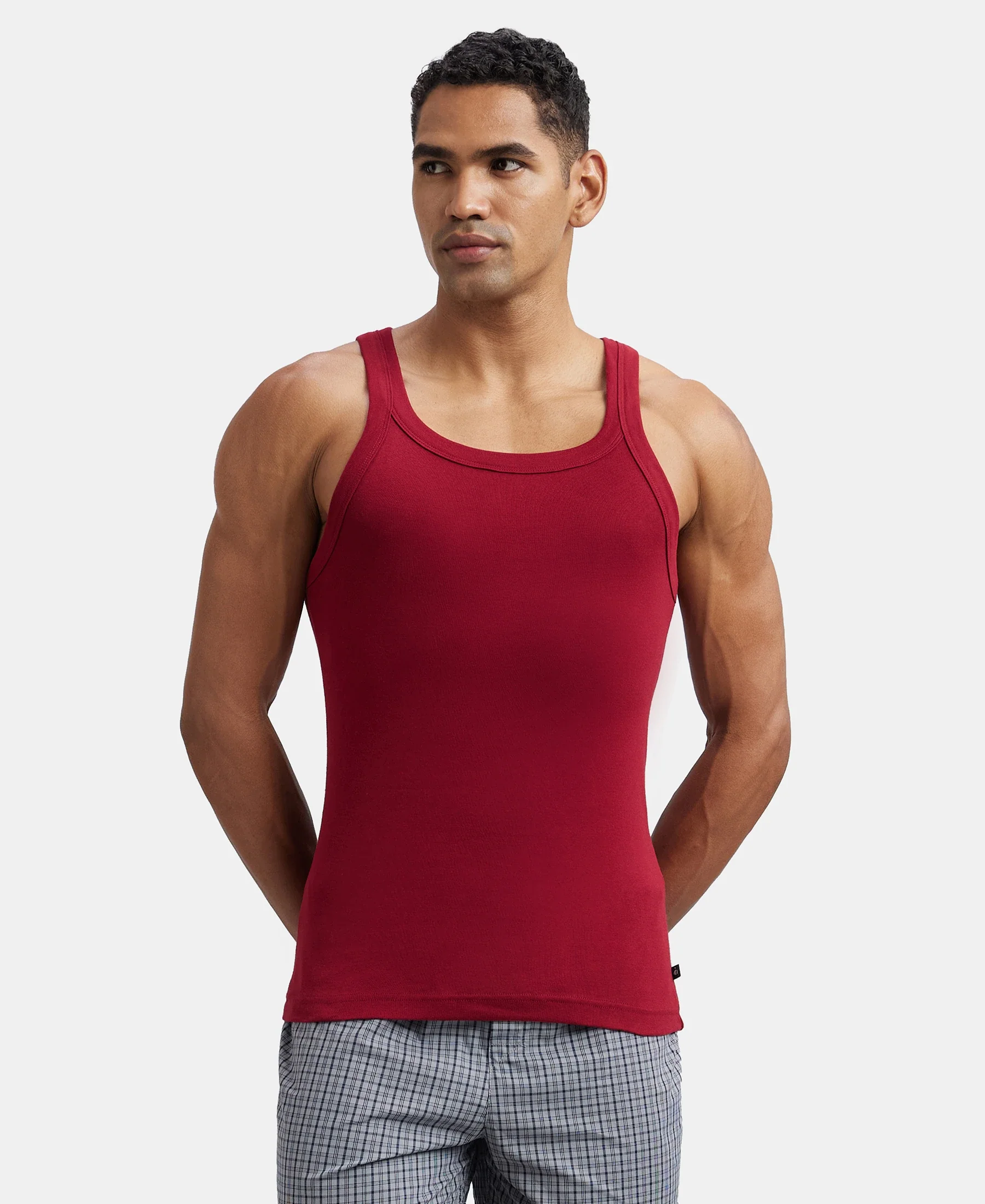 Super Combed Cotton Rib Square Neck Gym Vest - Red Pepper - Image 6