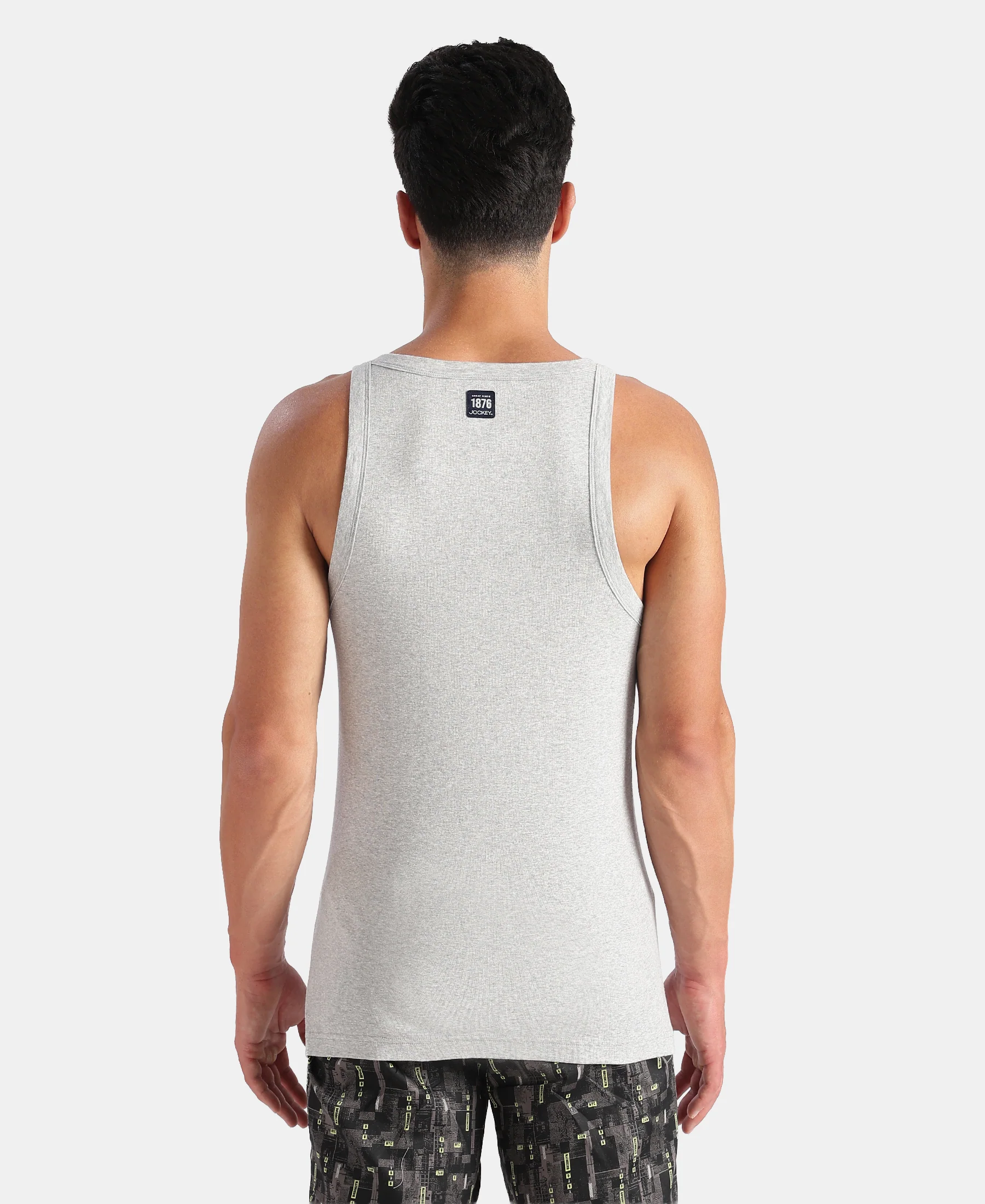 Super Combed Cotton Rib Square Neck Gym Vest - Steel Grey Melange - Image 3