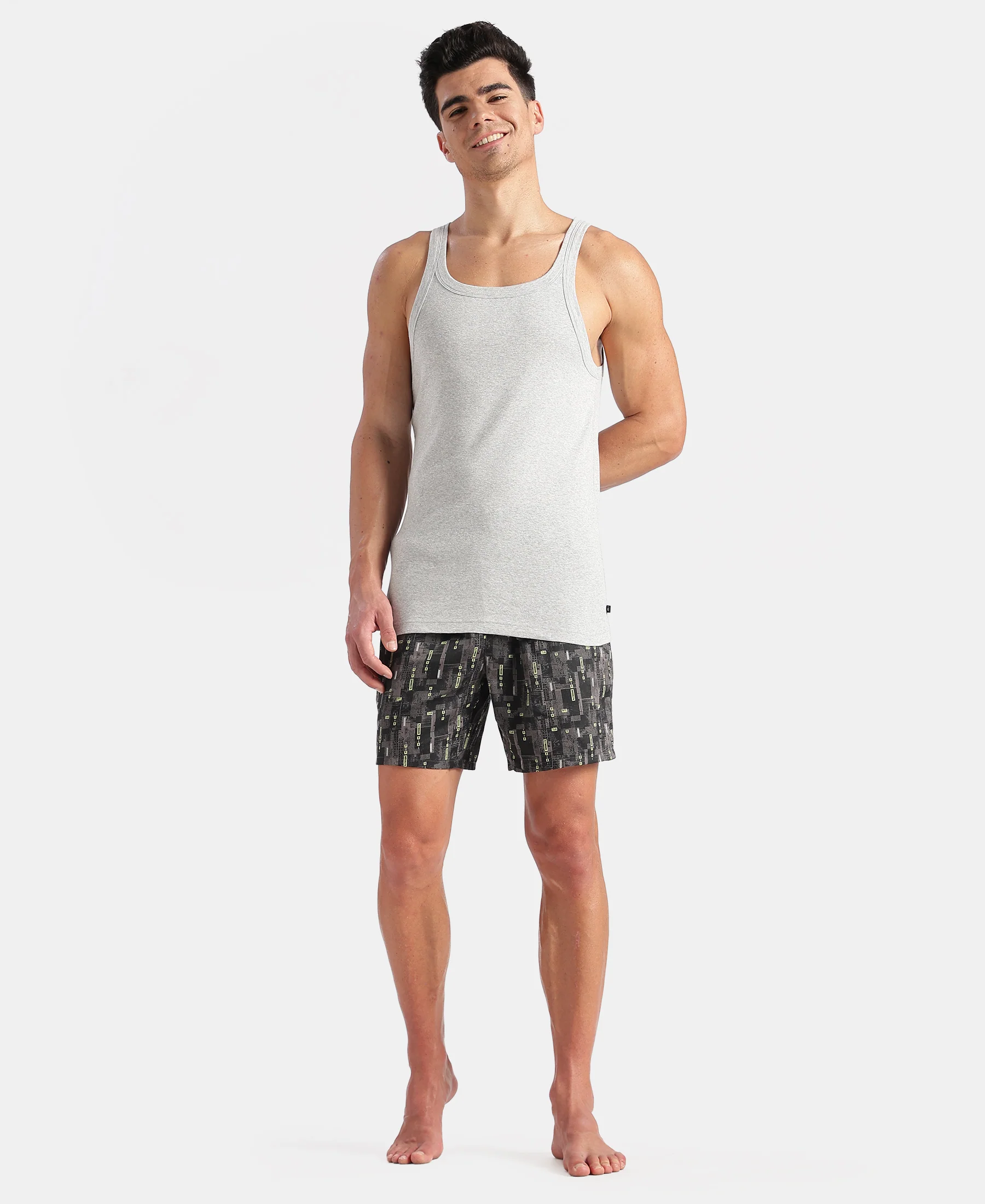 Super Combed Cotton Rib Square Neck Gym Vest - Steel Grey Melange - Image 4