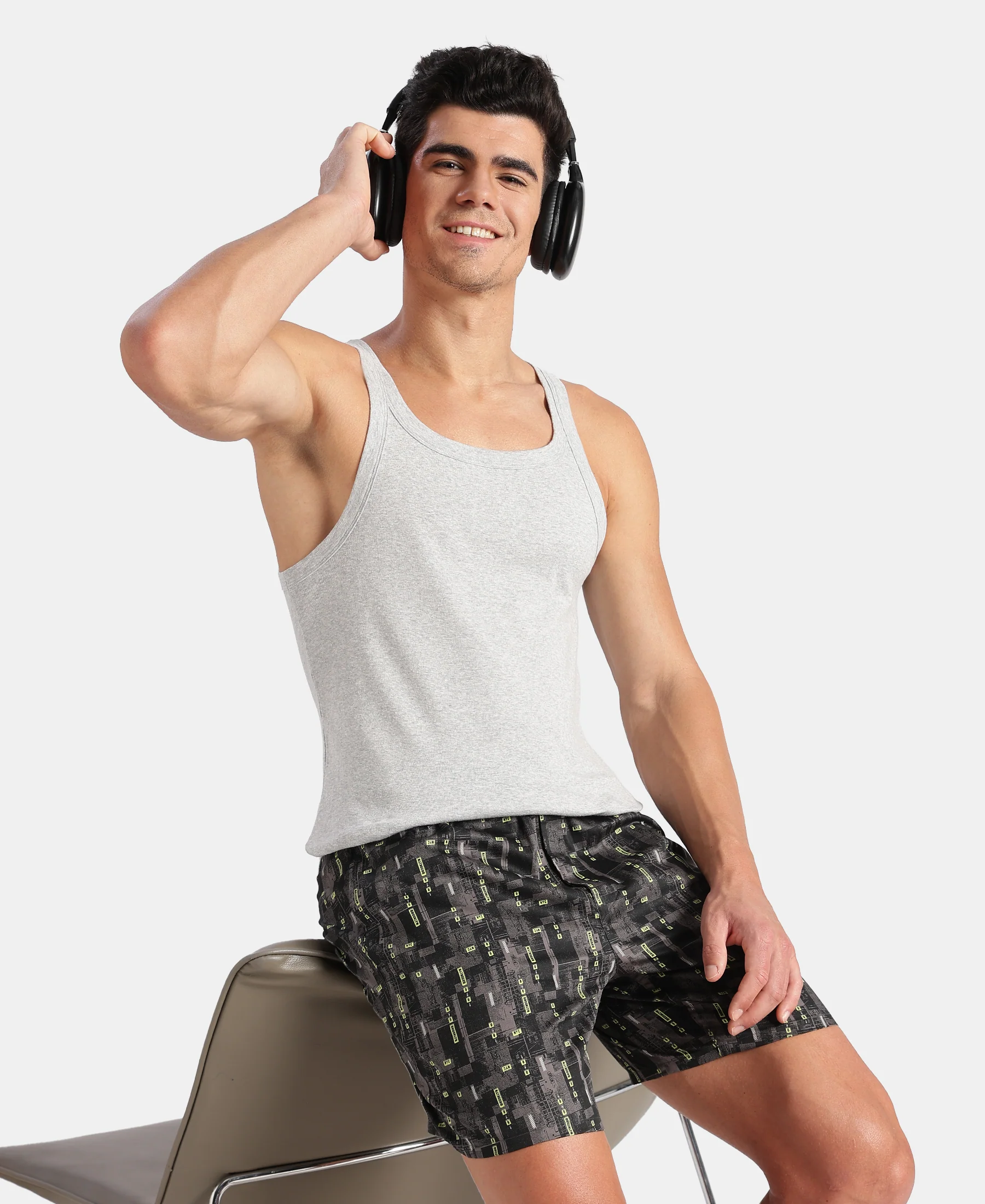 Super Combed Cotton Rib Square Neck Gym Vest - Steel Grey Melange - Image 5