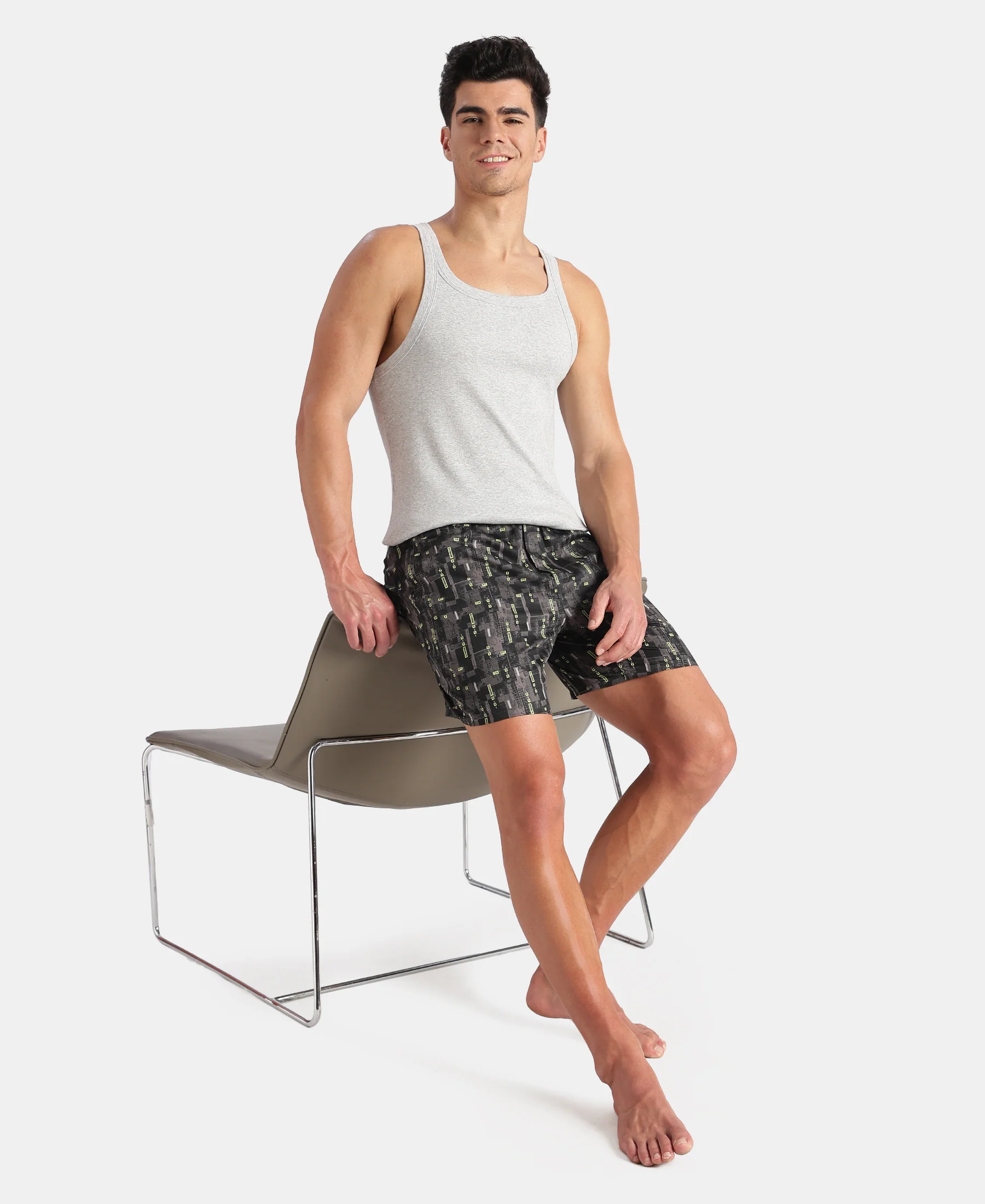 Super Combed Cotton Rib Square Neck Gym Vest - Steel Grey Melange - Image 6