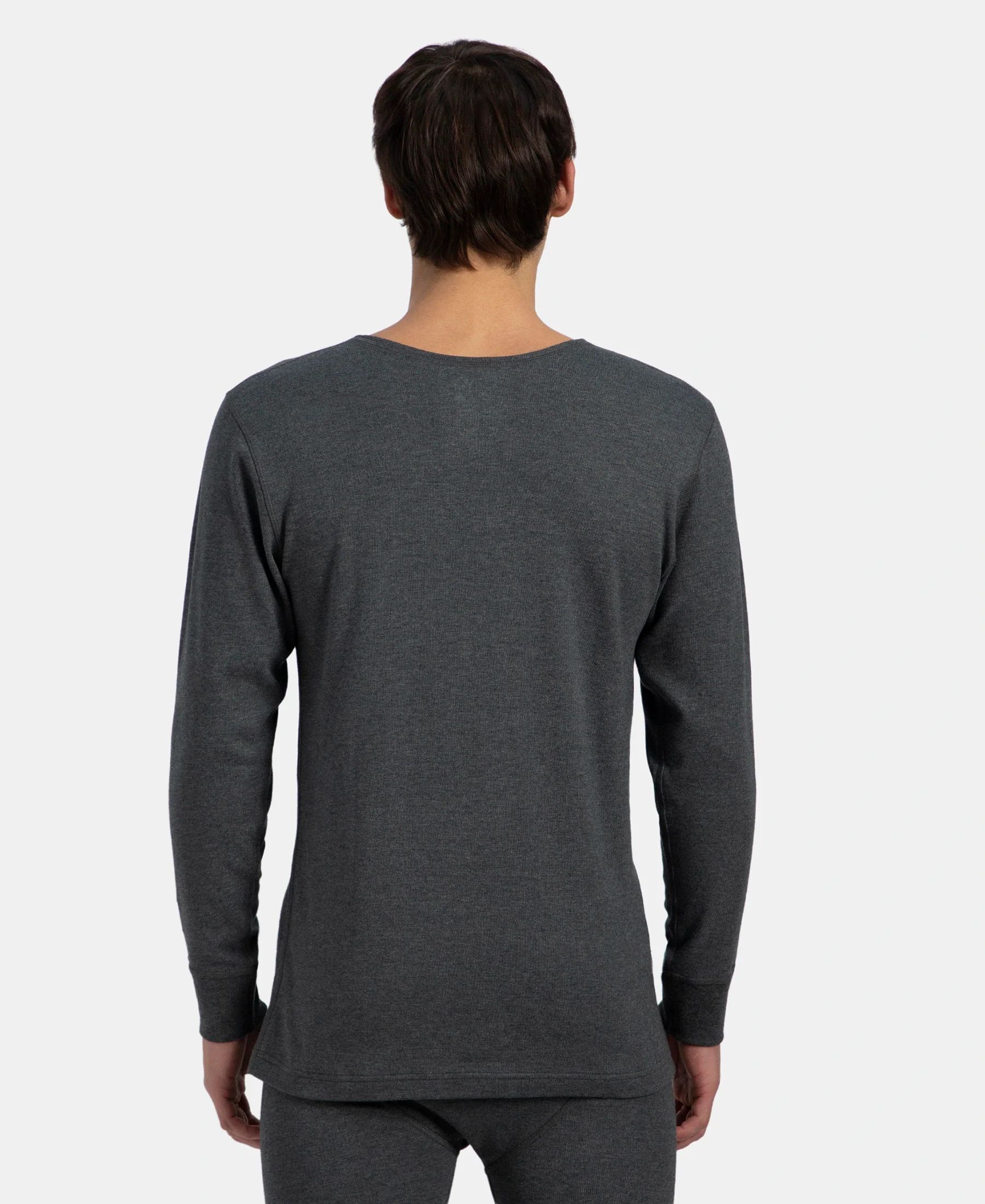 Super Warm Super Combed Cotton Rich Brushed Fabric Full Sleeved Thermal Undershirt with StayWarm Technology - Charcoal Melange - Image 3